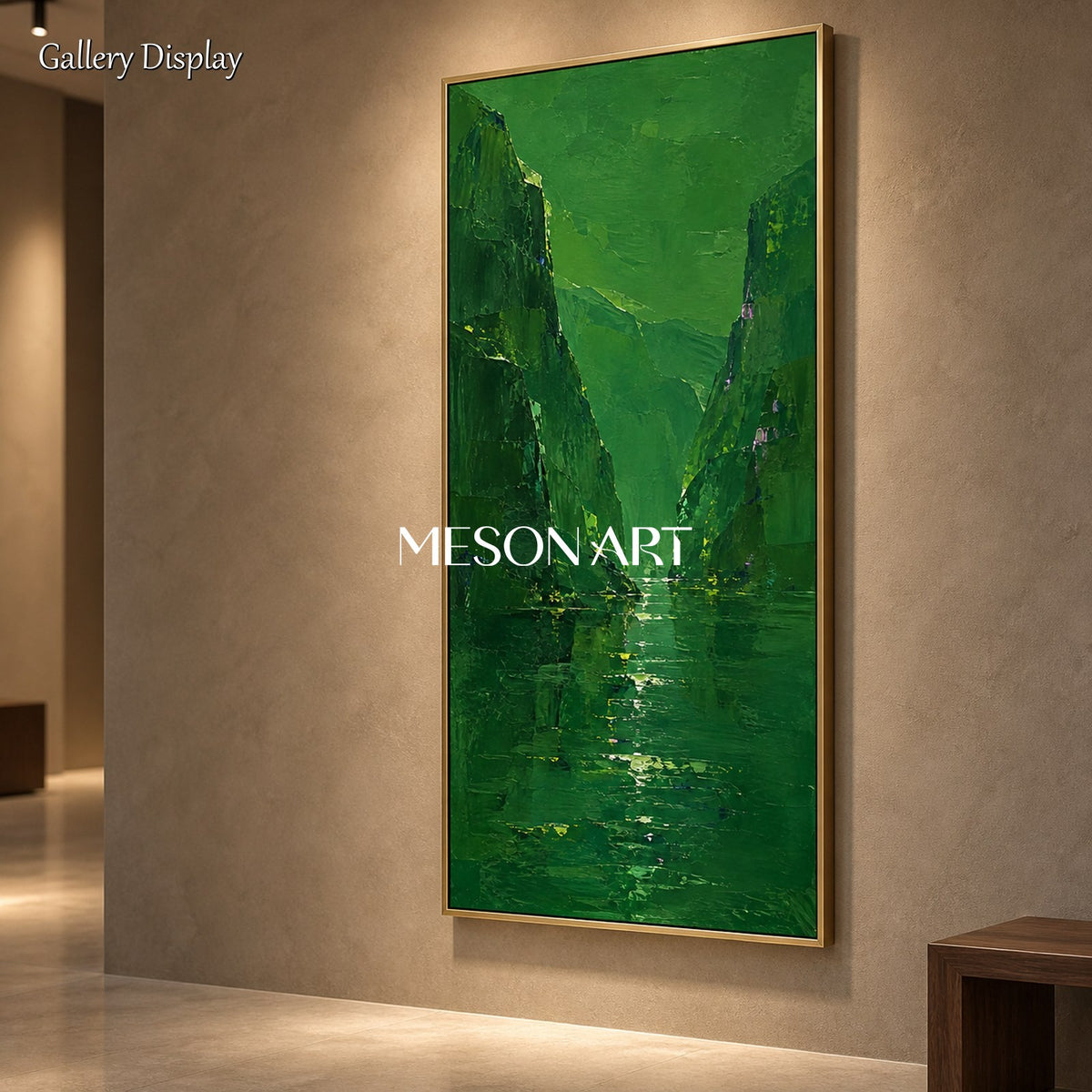 Green Abstract Landscape Painting Minimalist Palette Knife Art Panoramic Wall Decor By Mesonart