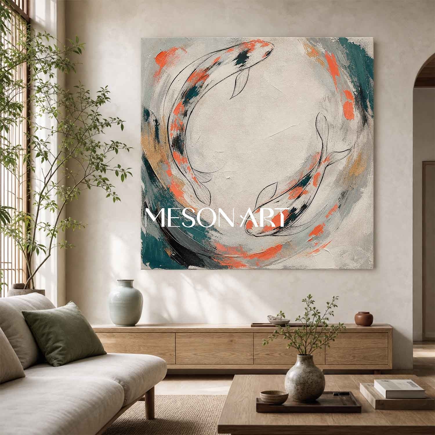 Minimalist Koi Fish Abstract Painting For Modern Living Room Wall Art Decor
