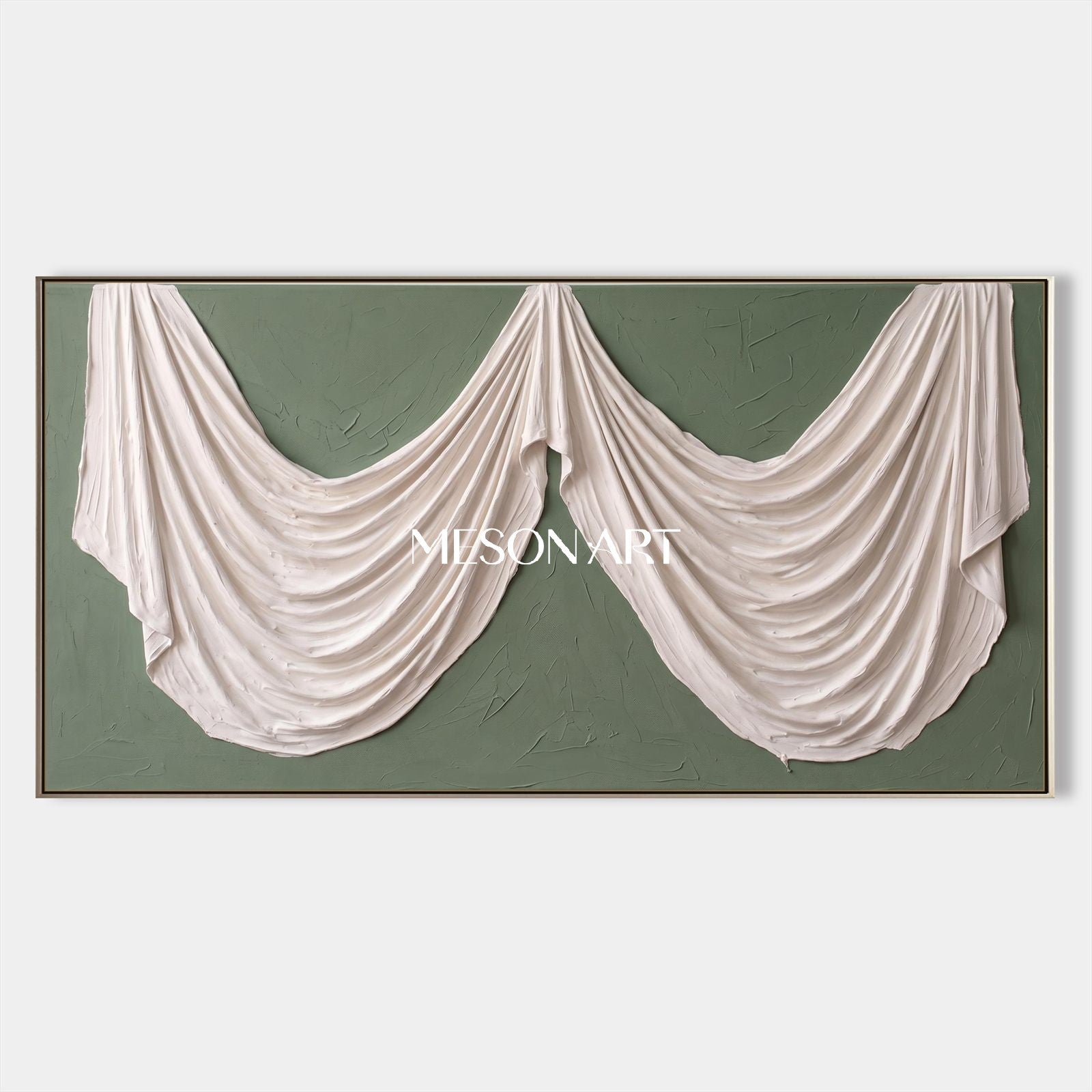 Green And White Plaster Relief Art Panoramic Sculptural Wall Decor By Mesonart
