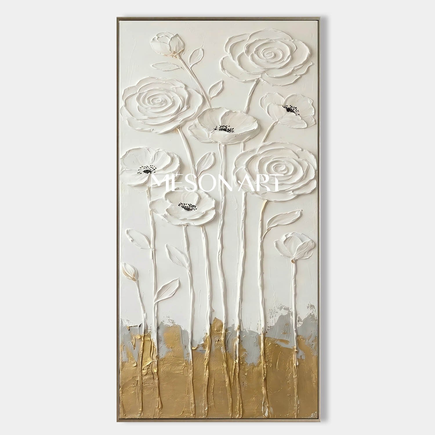Large Plaster Floral Art on Canvas Textured Minimalist Wall Decor