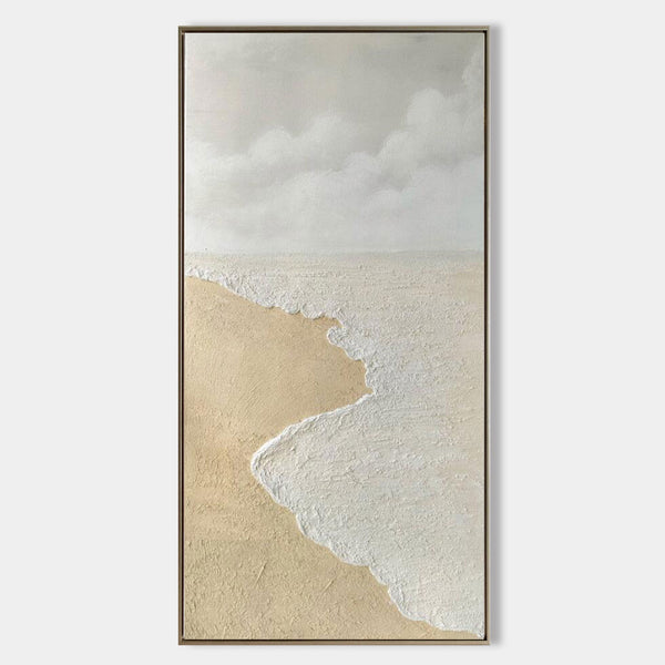 Large Wave Beach Texture Painting Beige and White Textured Canvas Art Wave Beach Wall Art