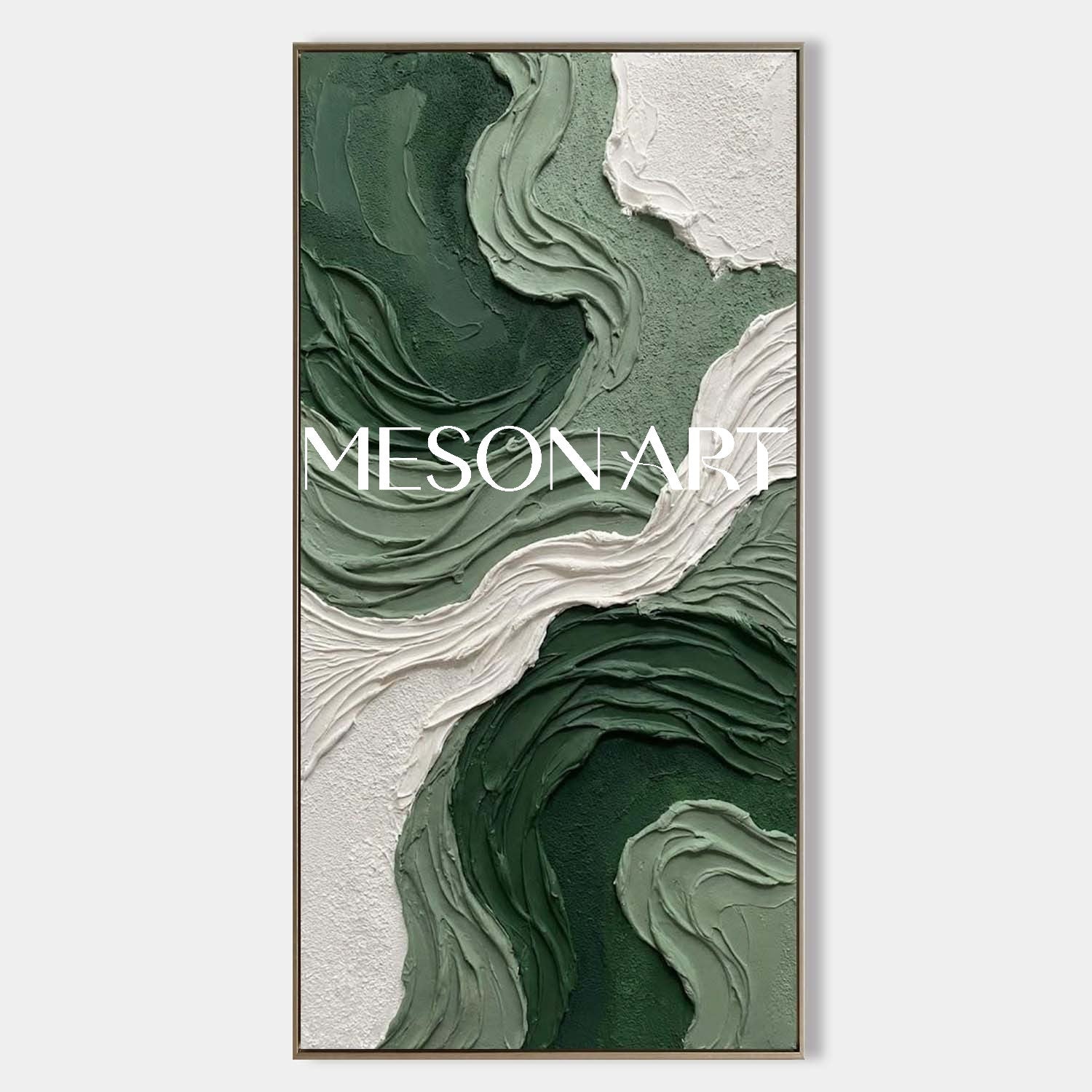 Large 3D Green Decorative Wall Art Abstract Green Textured Painting In The Dining Room.