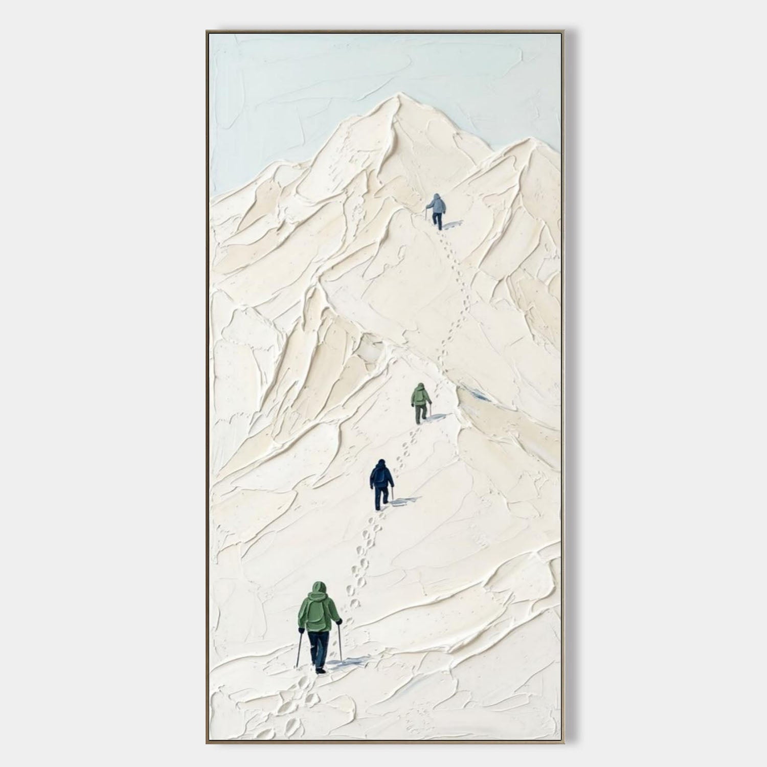 3D Textured Plaster Snow Mountain Climber Painting for Organic Modern Wall Art