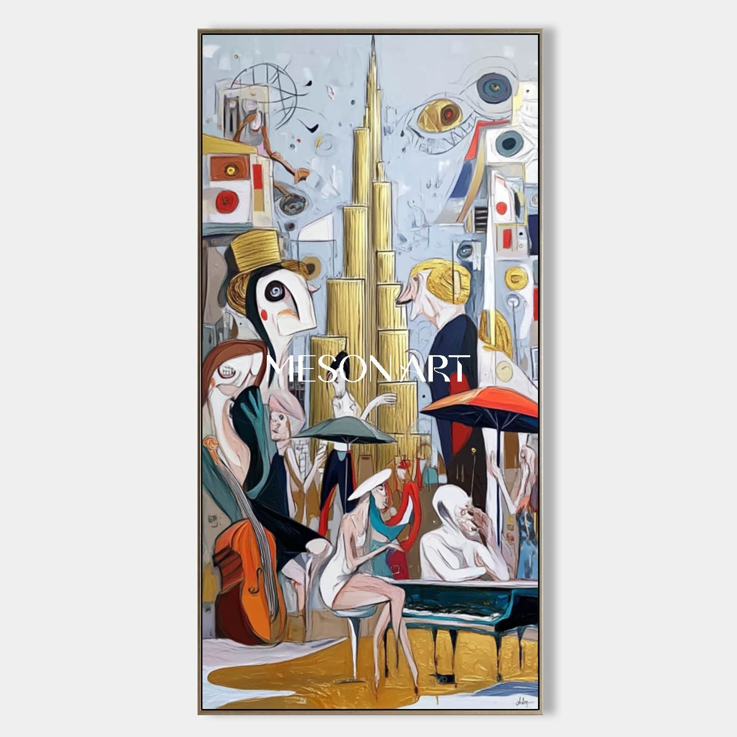 Vertical Abstract Cubism Hand Painted Custom Canvas Entryway Wall Art