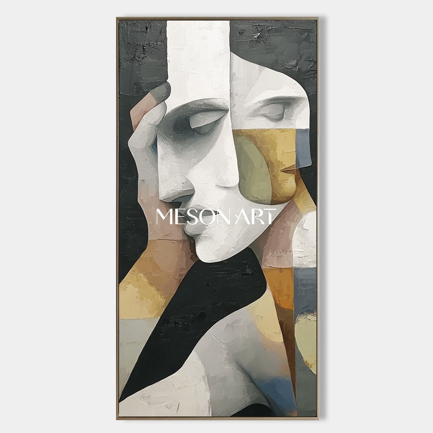 Buy Abstract Cubism Painting Textured Vertical Framed Wall Art On Sale