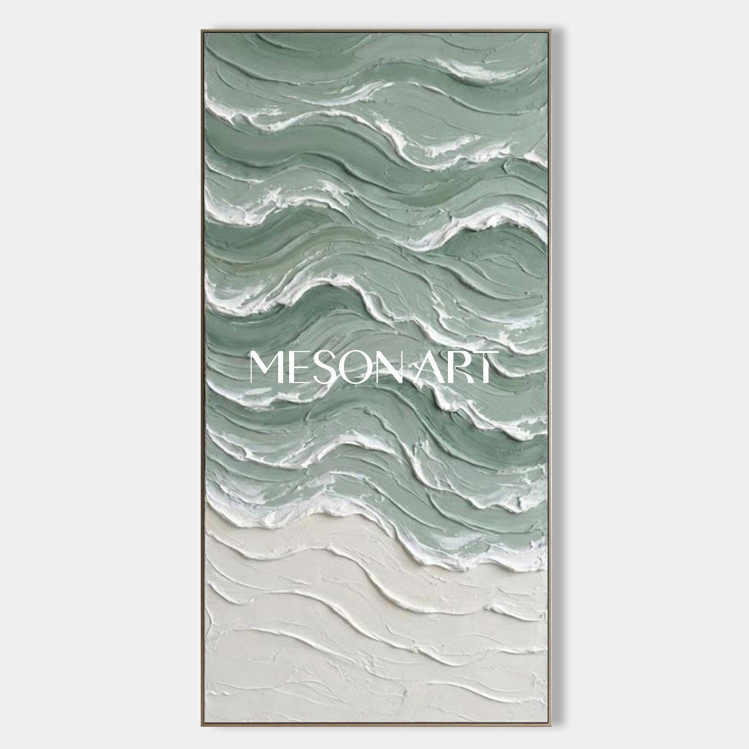 Large Green Wave And Beach Abstract Canvas Wall painting Minimalist Sea Wall Art Decor