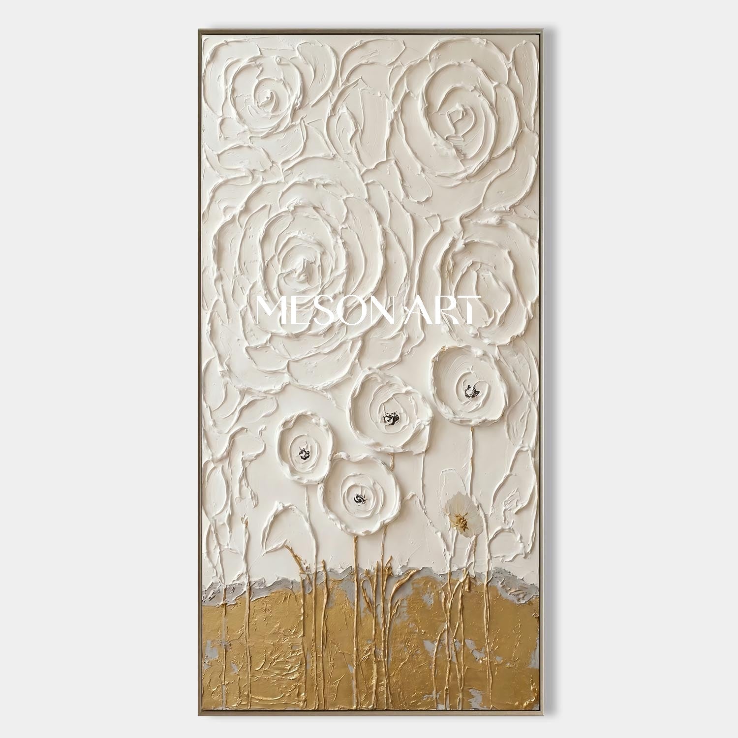 Large 3D Plaster Floral Art on Canvas Flower Textured Wall Decor