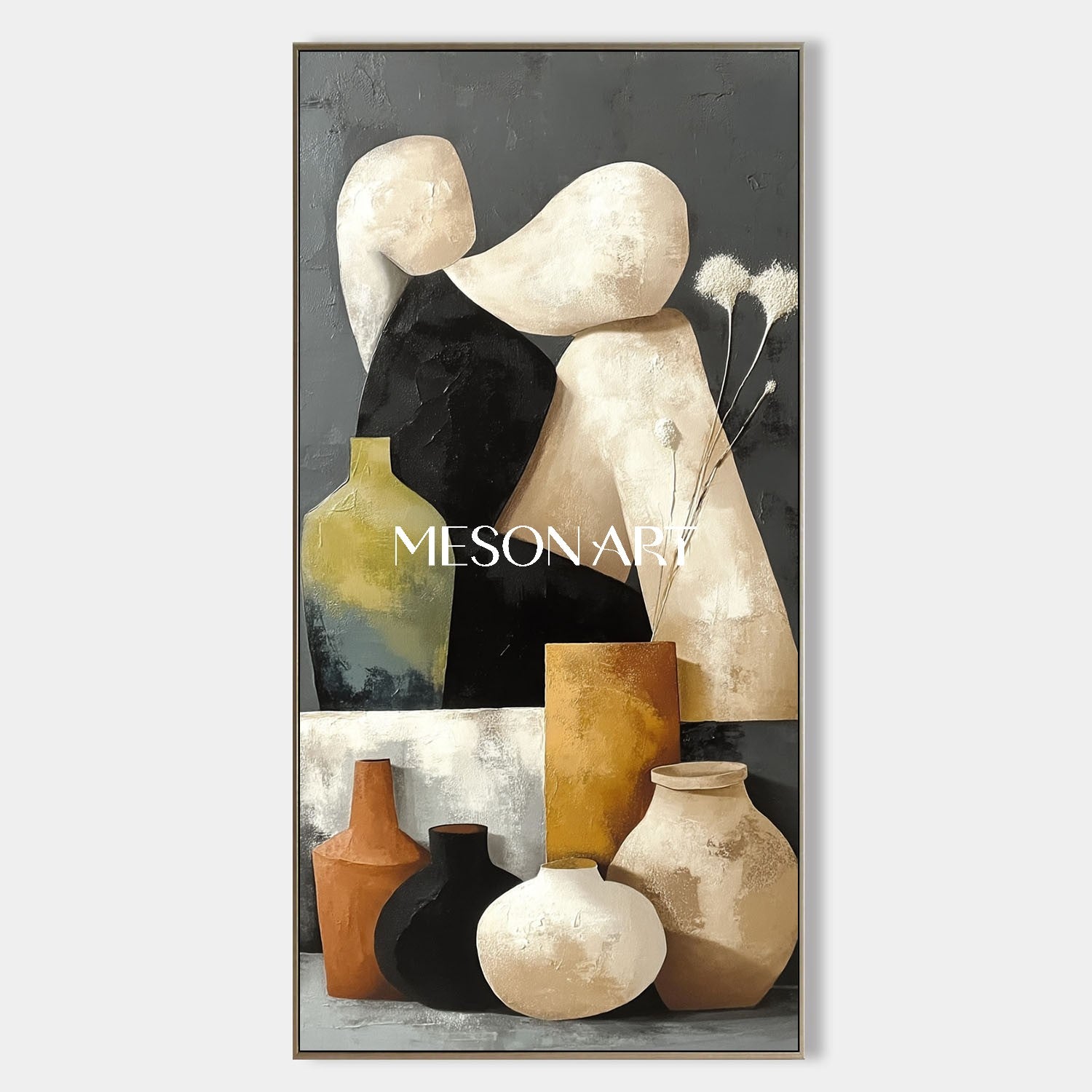 Large Vase Painting Abstract Canvas Textured Neutral Pottery Wall Art