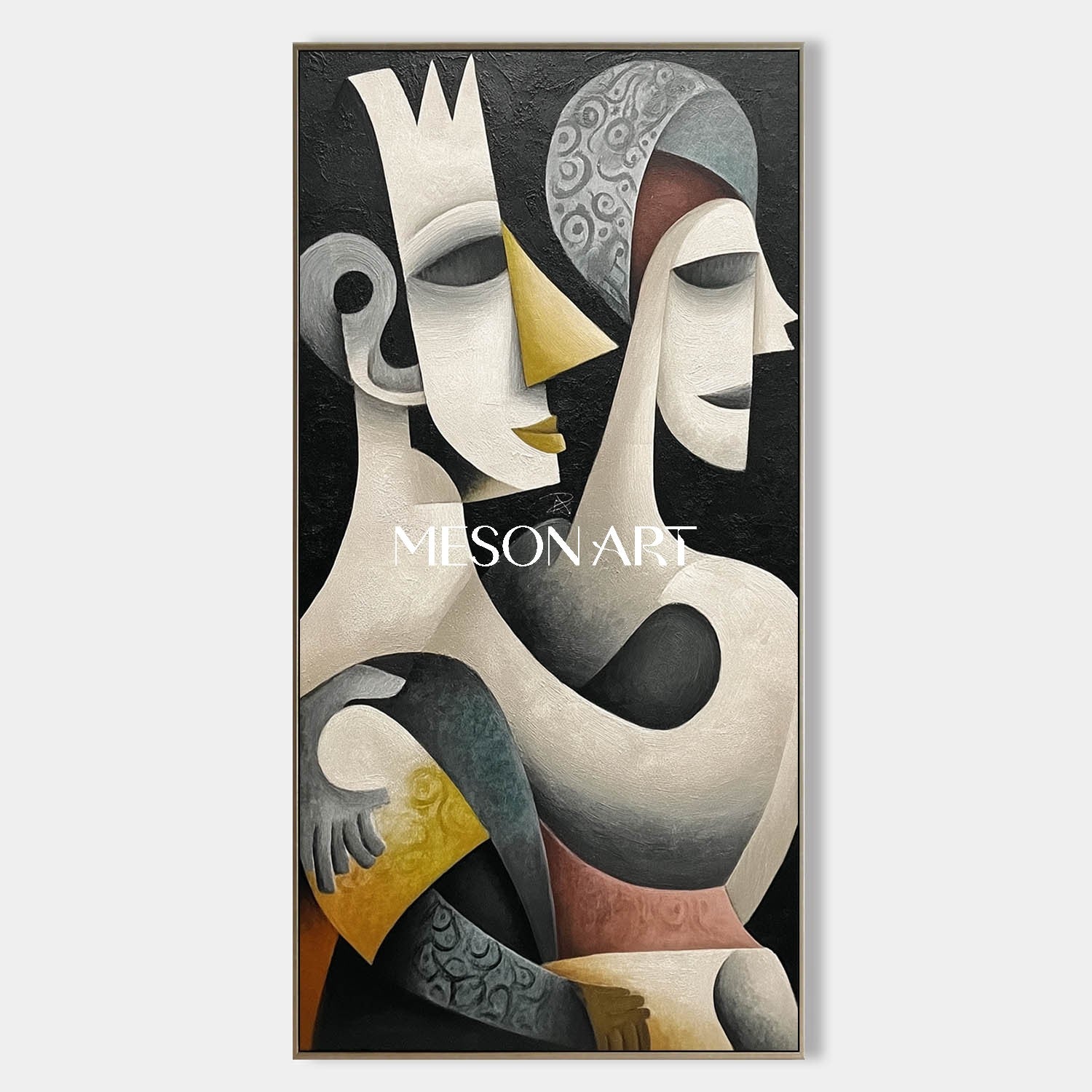 Luxury Surreal Cubist Canvas Black Abstract Textured Art Hallway