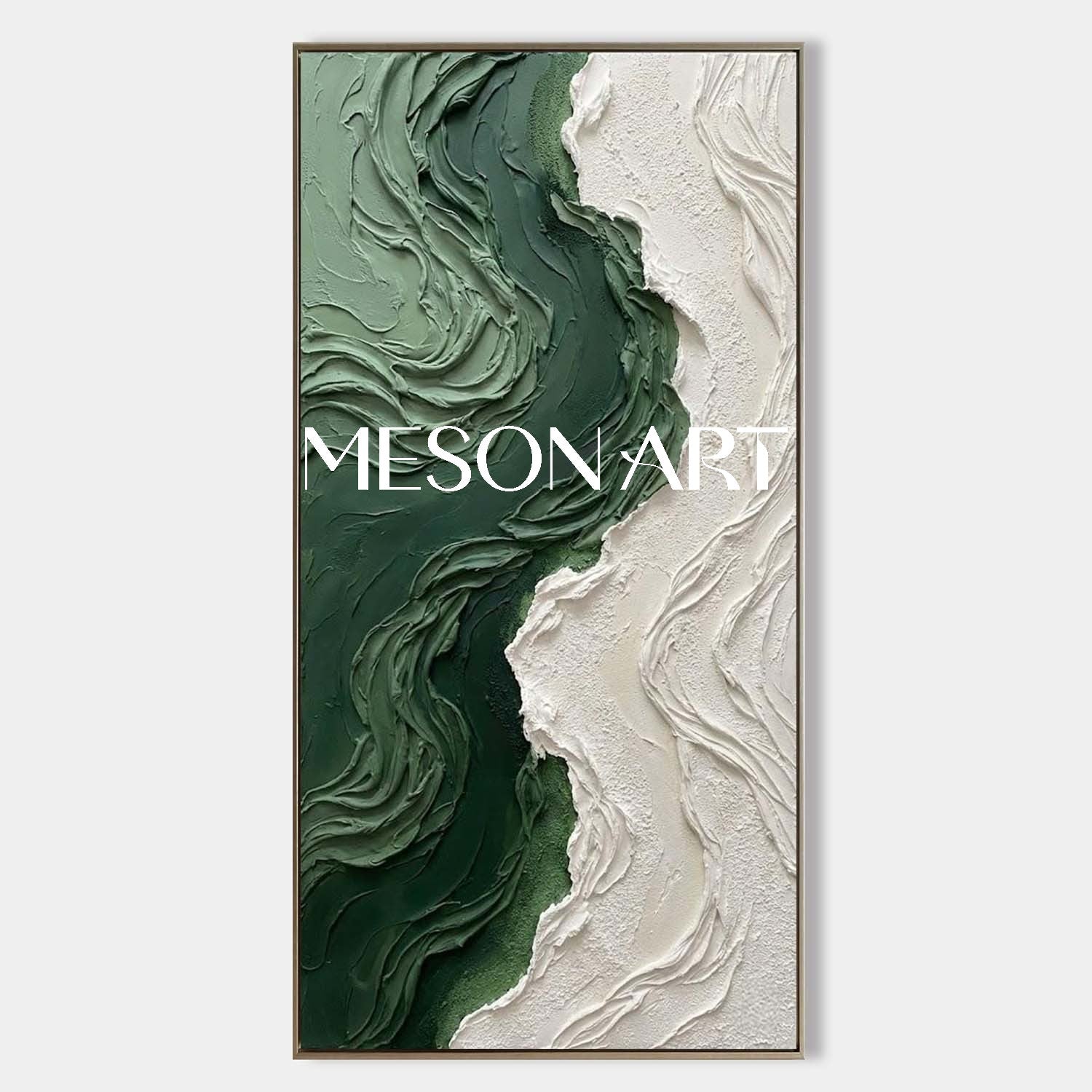 Large Green Wave Wall Art For Living Room Abstract Textured Painting Of A Green Beach