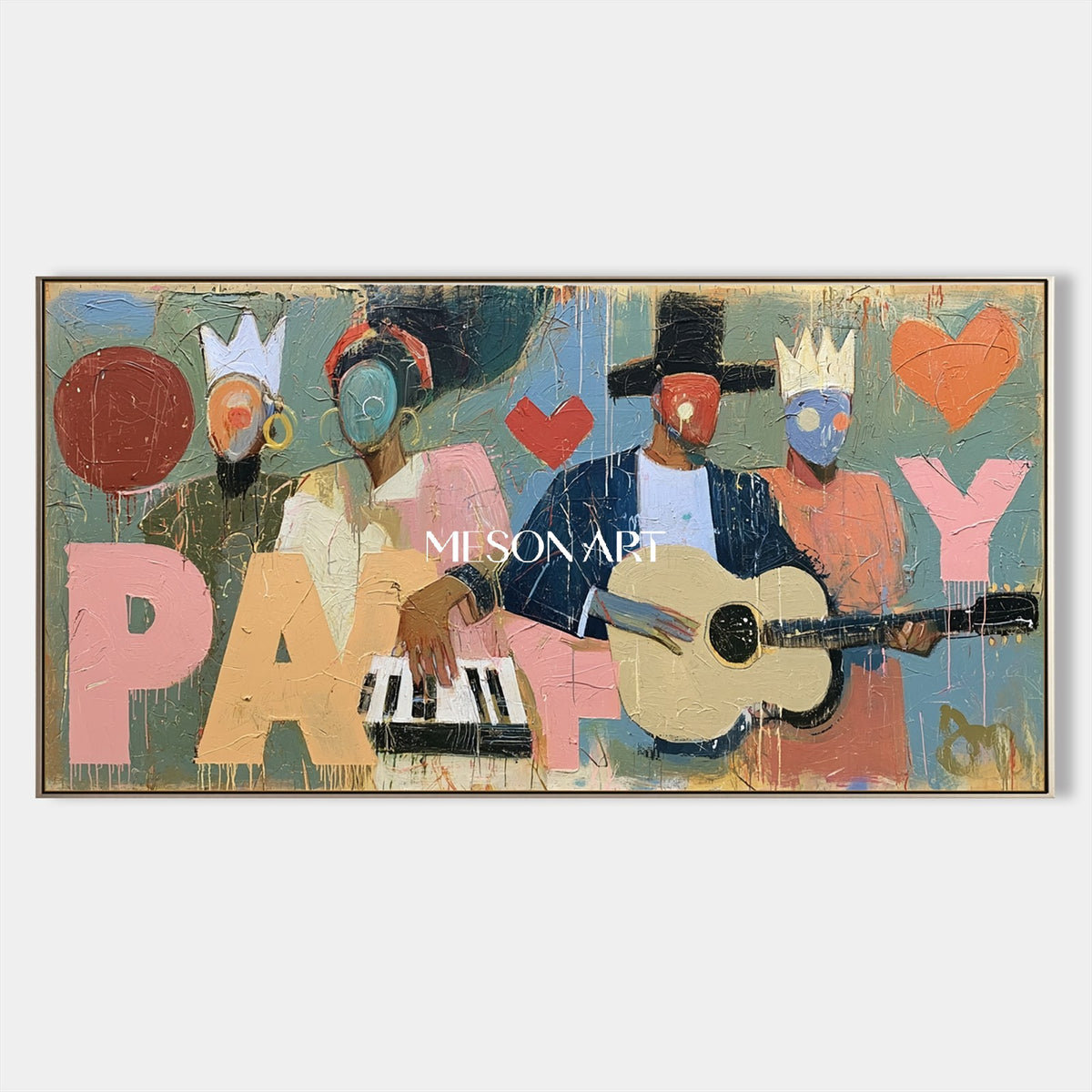 Pink And Blue Abstract Figurative Painting Panoramic Wall Art Original Artist Contemporary Modern By Mesonart