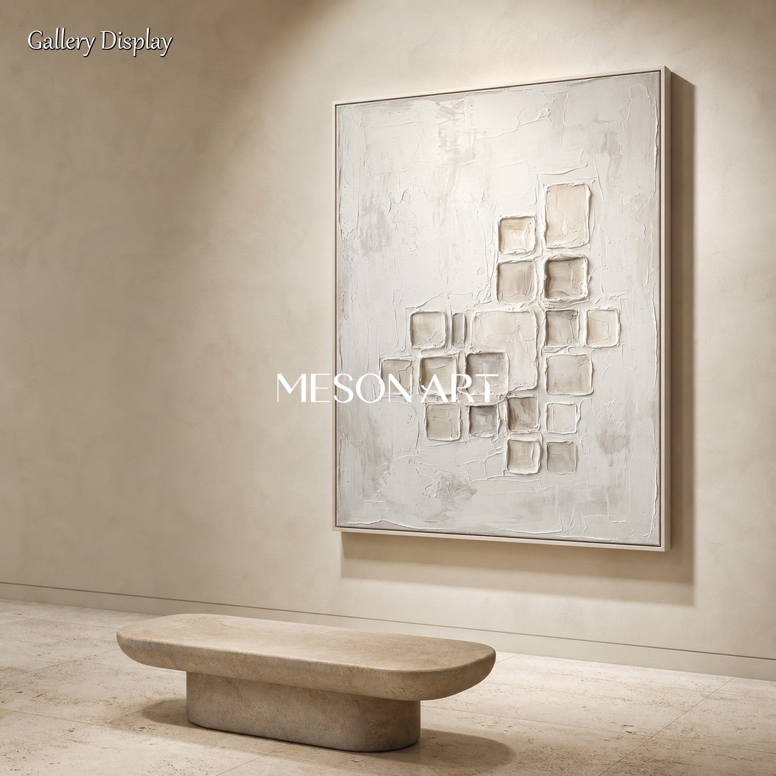 Minimalist White And Gray Abstract Art With Textured Relief For Modern Home Decor