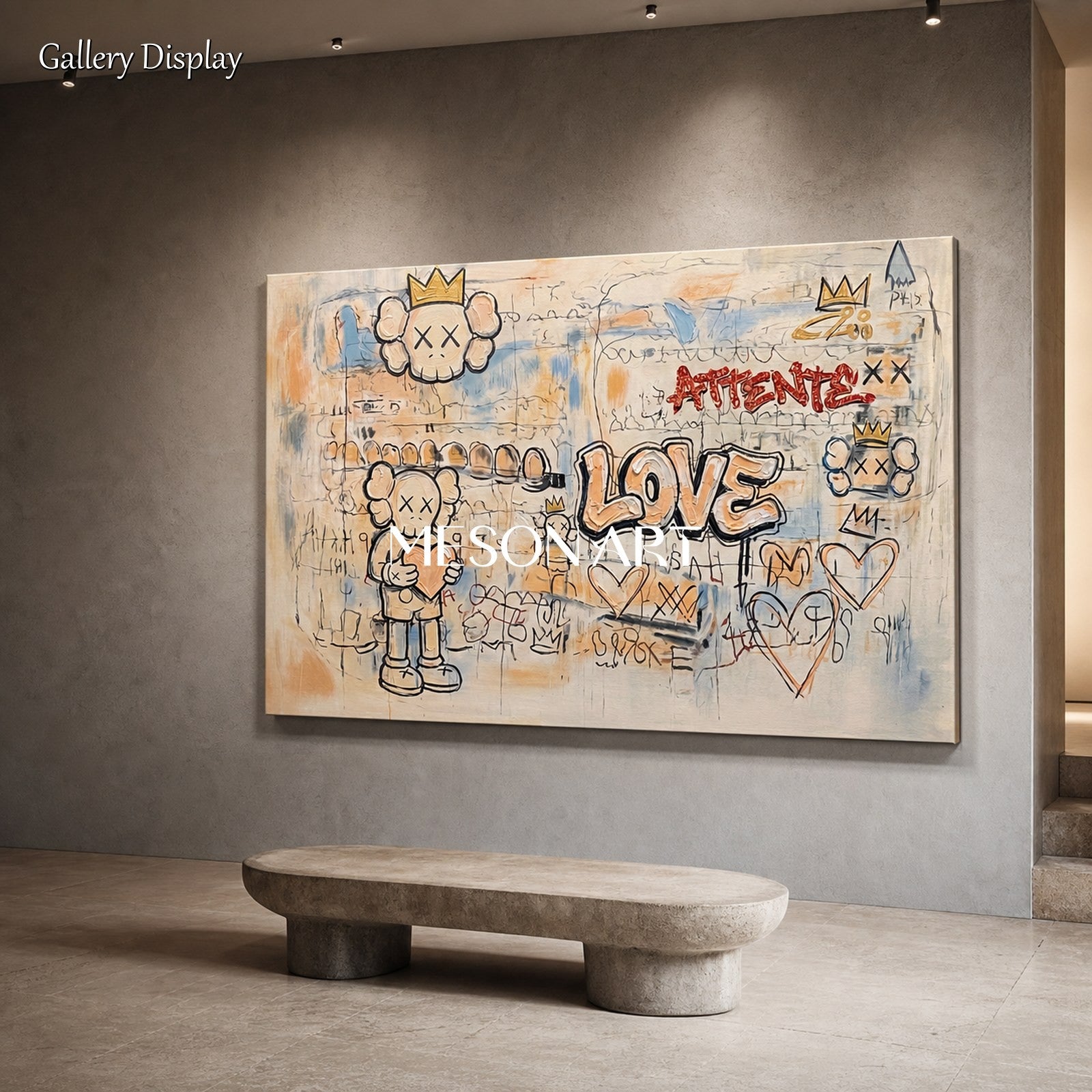 Abstract Pop Graffiti Wall Art With Gold Accents For Modern Living Room Decor