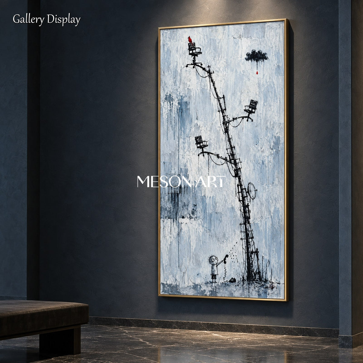 Blue And Black Abstract Graffiti Painting Panoramic Wall Art Contemporary Pop Original Artist By Mesonart