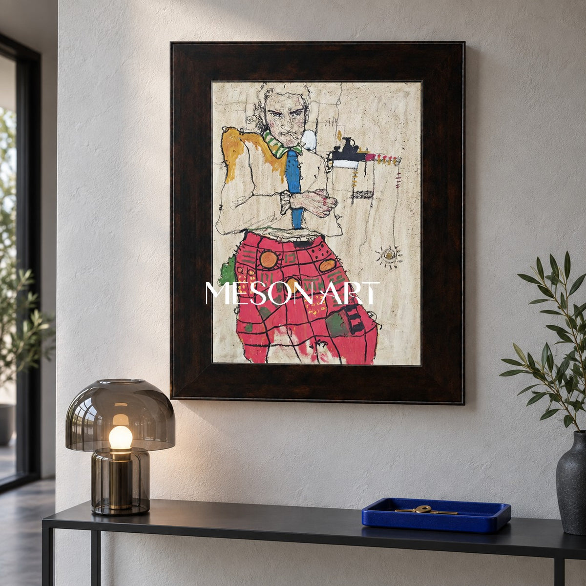 Red Beige Abstract Expressionist Portrait Painting Rectangular Wall Art Original Artist By Mesonart