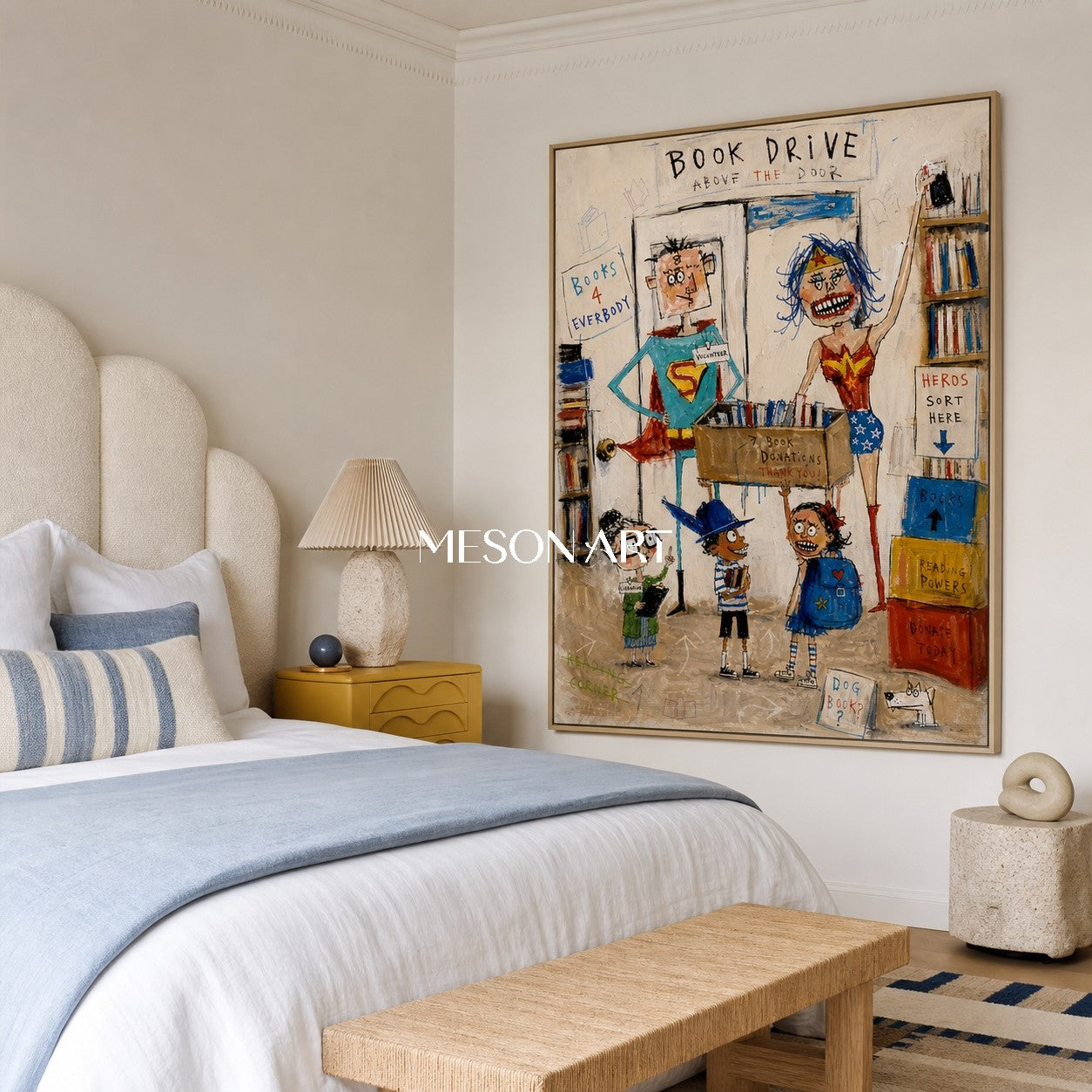 Colorful Graffiti Narrative Figurative Art Rectangular Books Wall Decor For Living Room By Mesonart
