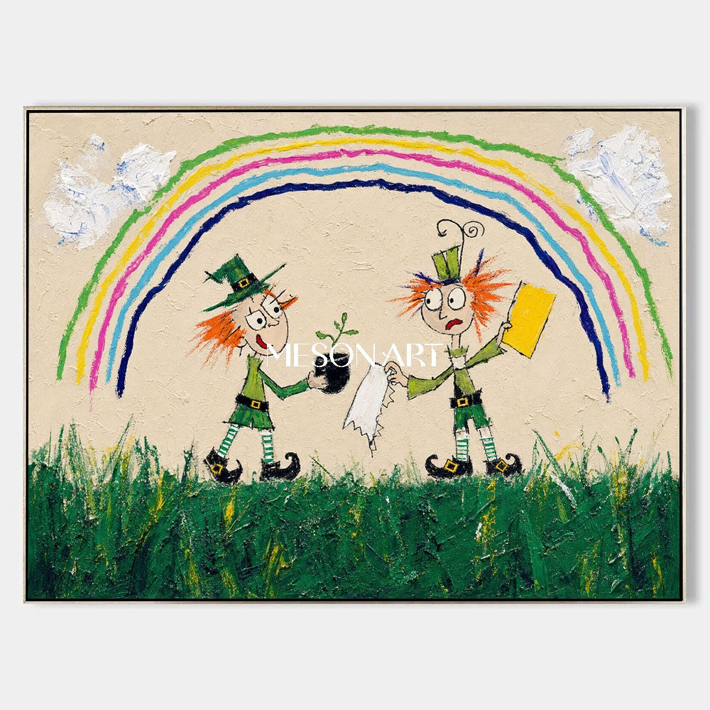 Whimsical Pop Art Painting With Rainbow Characters For Kids Room Decor