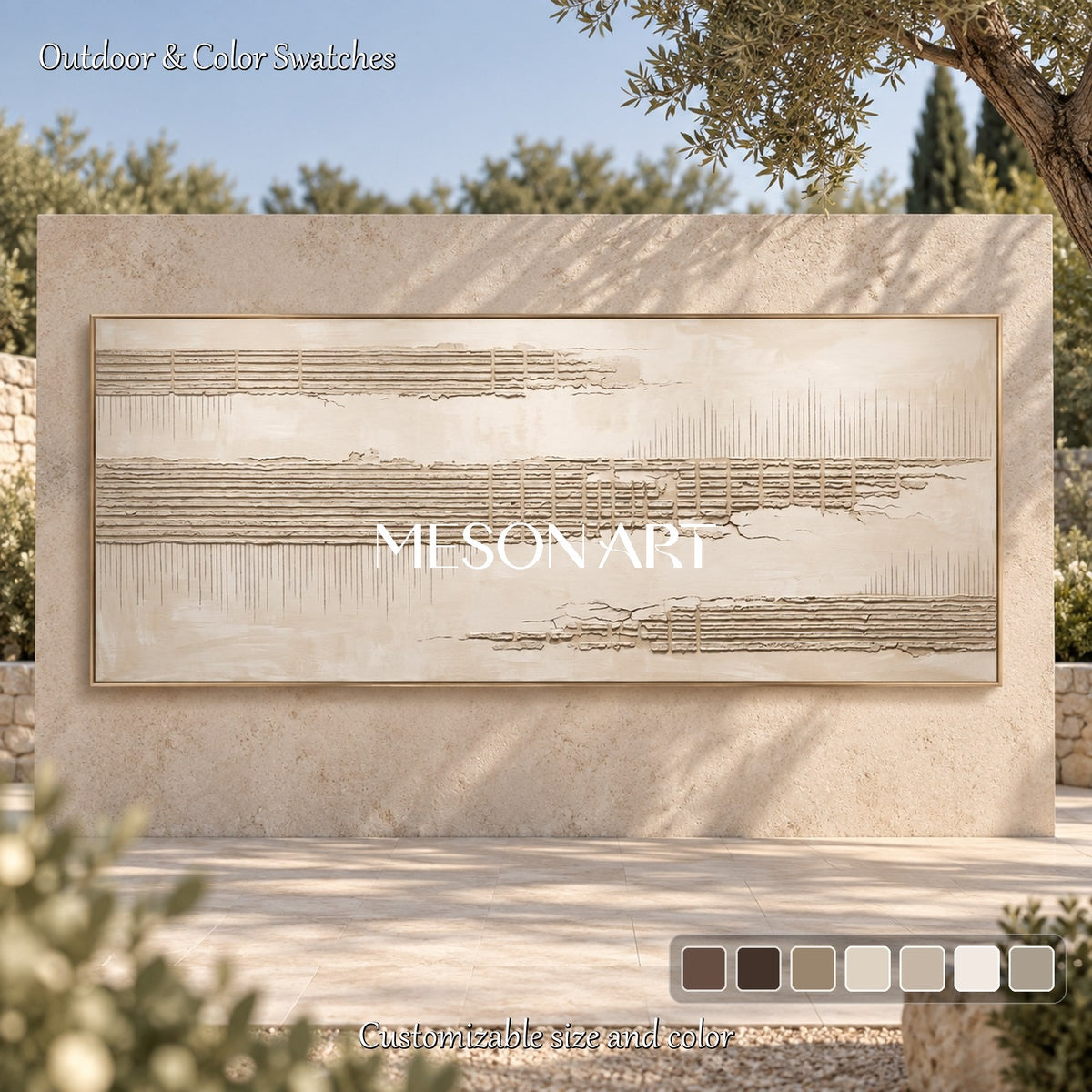 Beige Textured Painting Panoramic Wall Art For Living Room Original Artist Hand Painted By Mesonart