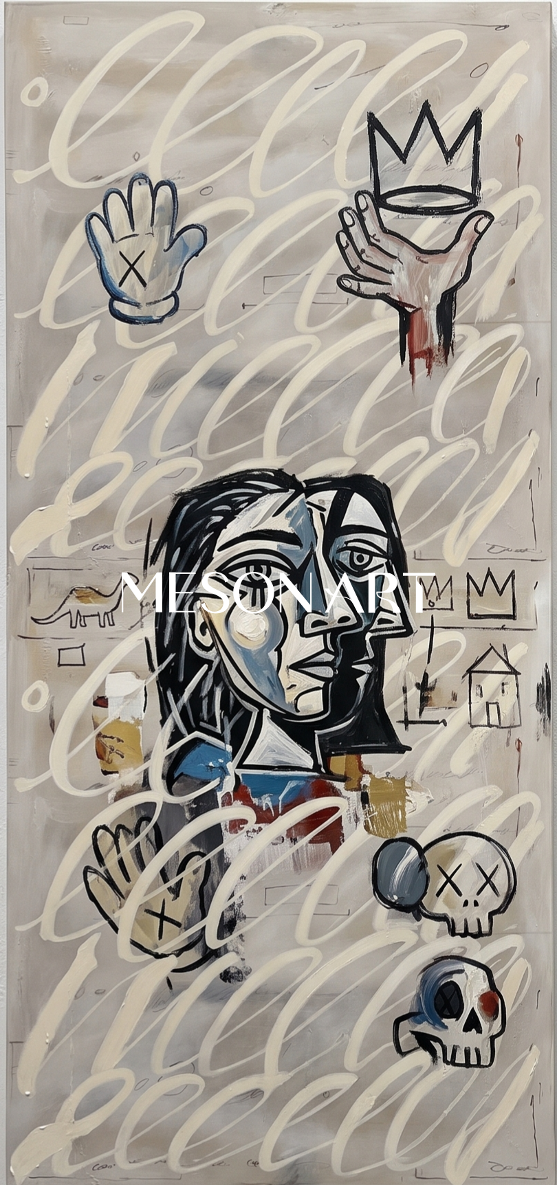 Modern Graffiti Inspired Diptych Art With Crown Motifs For Contemporary Living Room Wall Decor