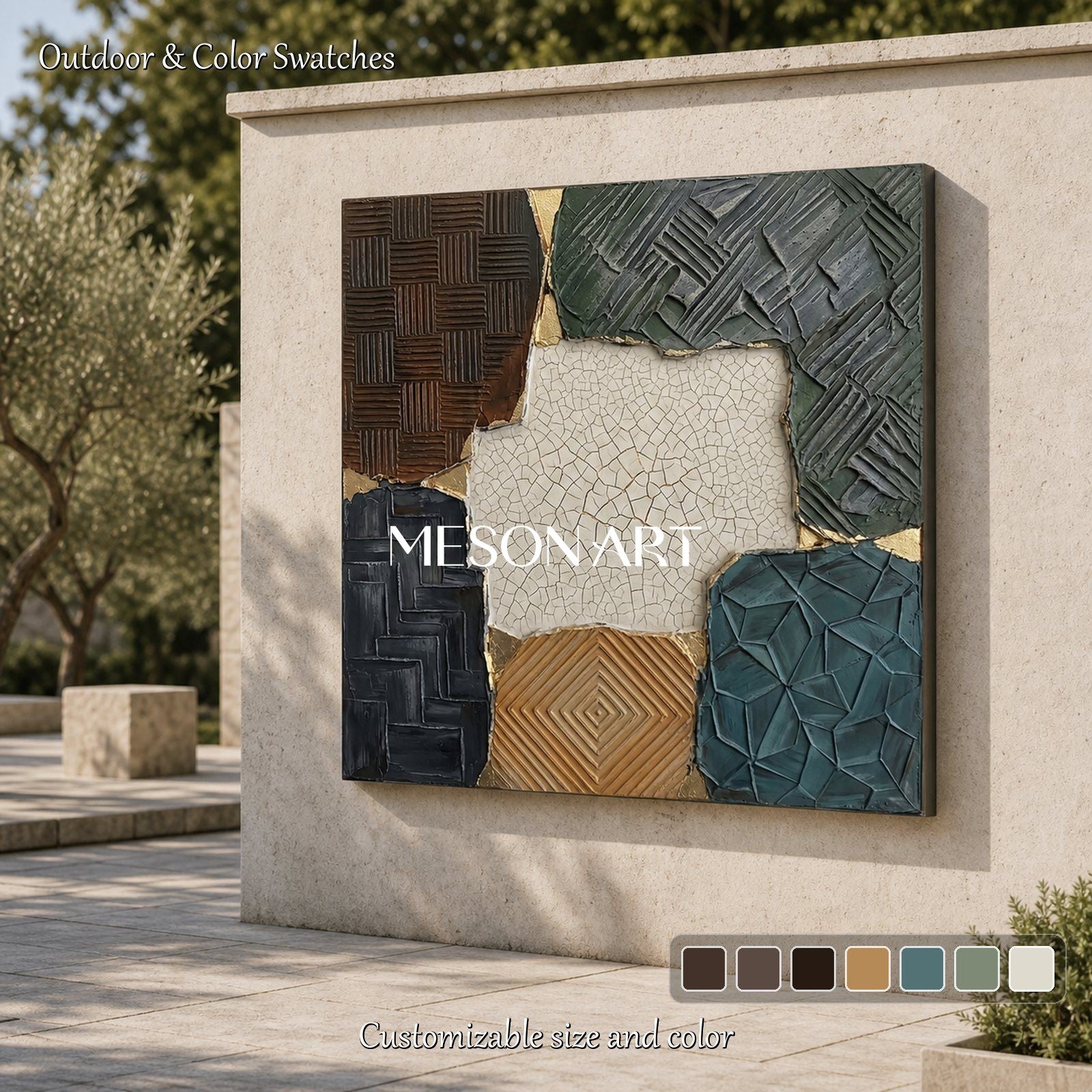 Textured Plaster Art With Gold Accents For Modern Living Room Decor