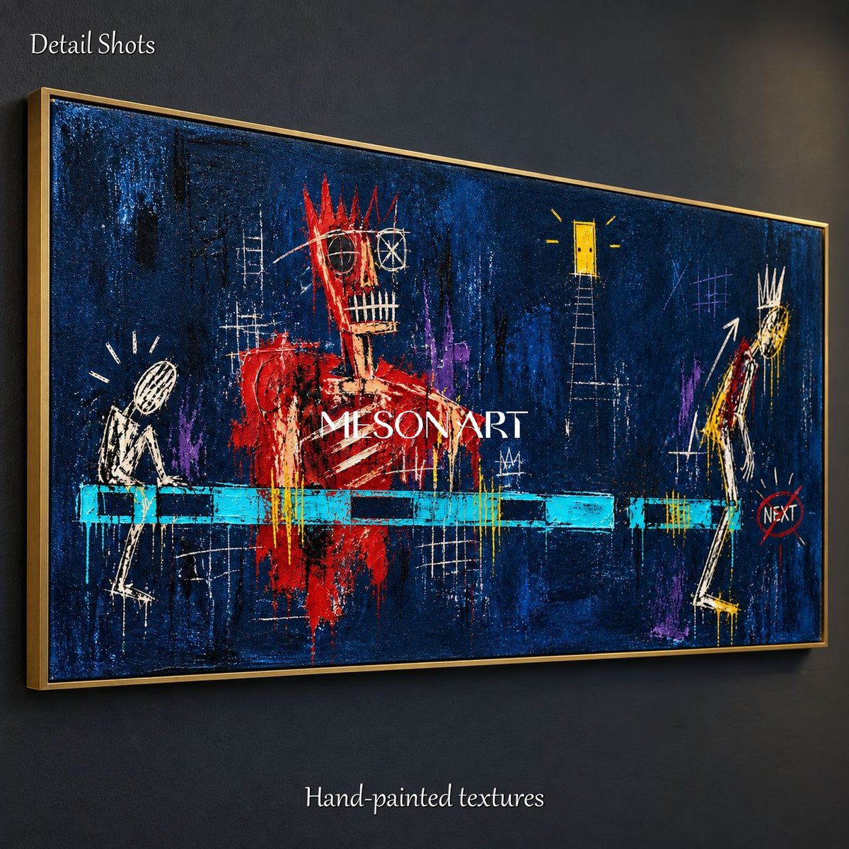Blue And Red Graffiti Abstract Painting Panoramic Wall Art For Living Room By Mesonart