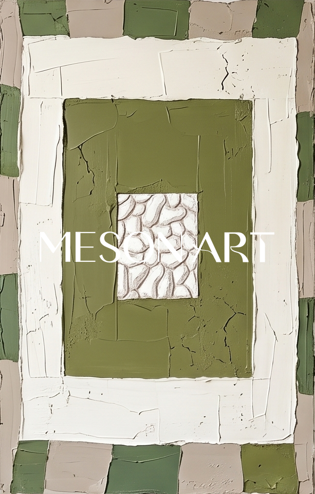 Green And White Abstract Triptych With Textured Relief For Modern Living Room Decor