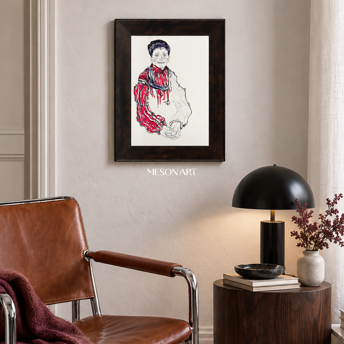Red And Black Abstract Portrait Painting Modern Art Rectangular Wall Decor For Living Room By Mesonart