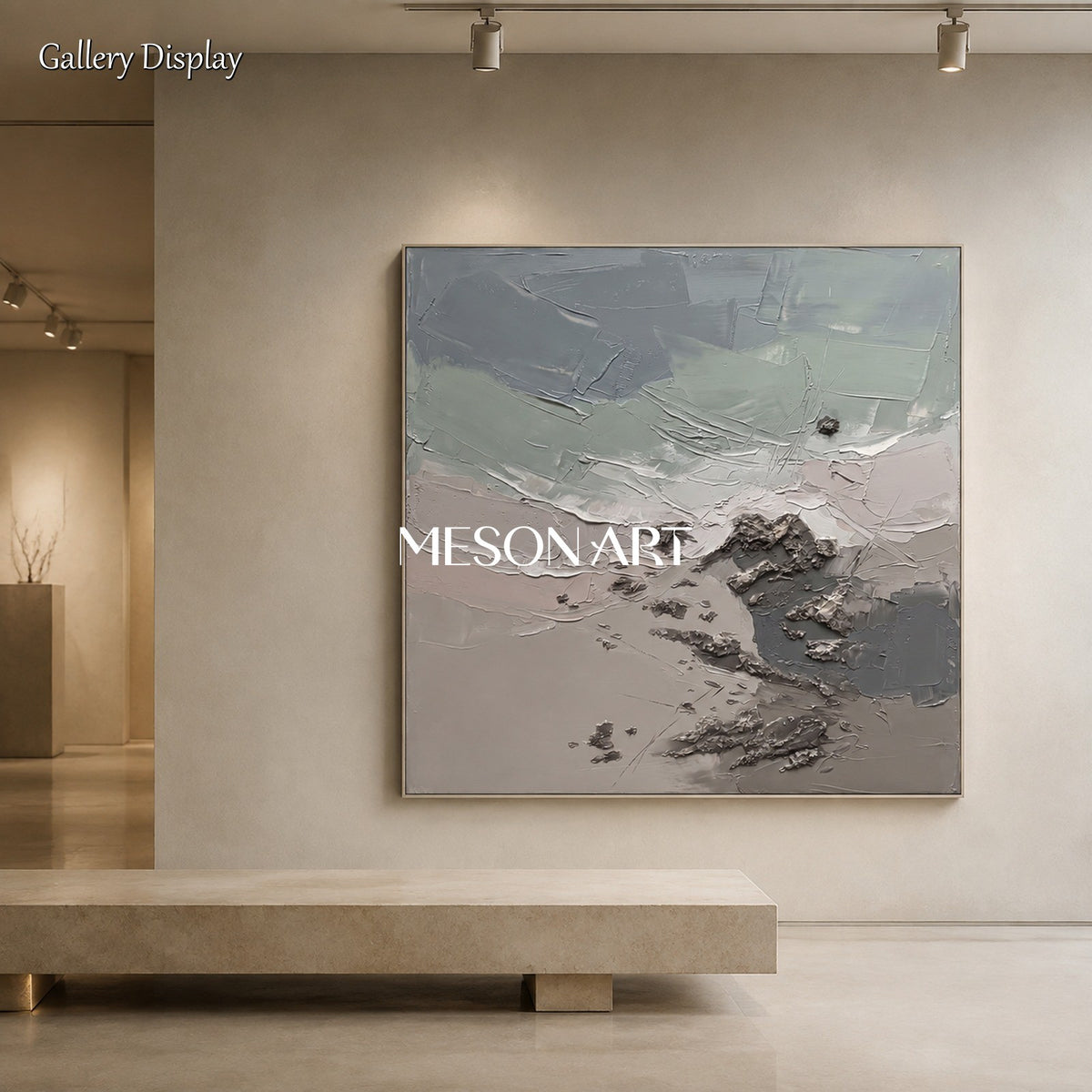 Gray And White Abstract Painting Square Wall Art Original Artist Hand Painted Neutral Large Framed By Mesonart