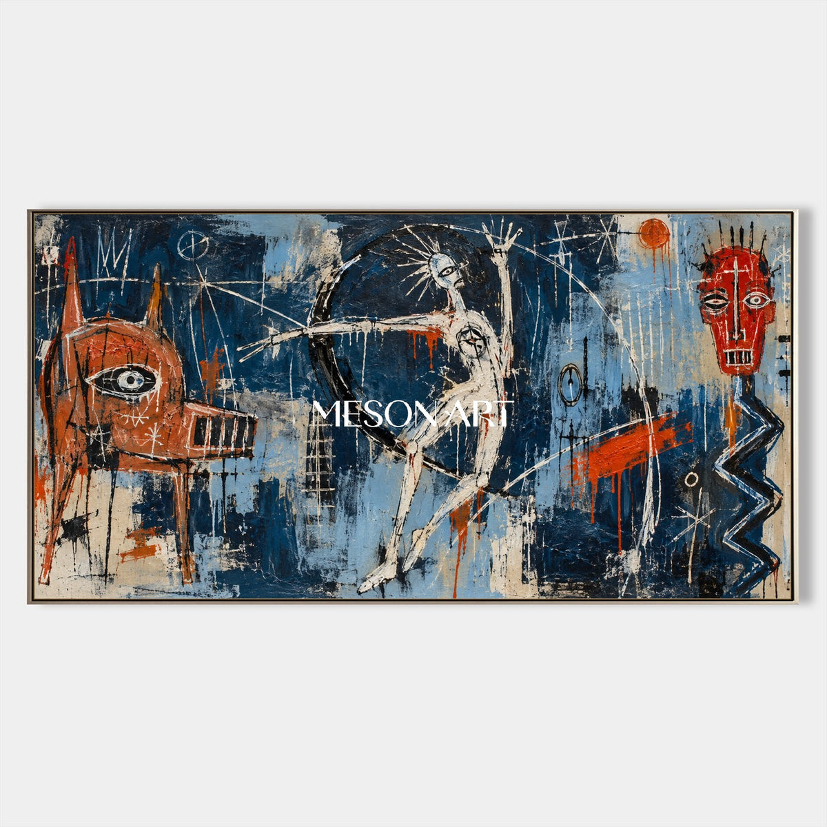 Blue And Red Abstract Graffiti Painting Original Artist Hand Painted Urban Wall Art Panoramic By Mesonart