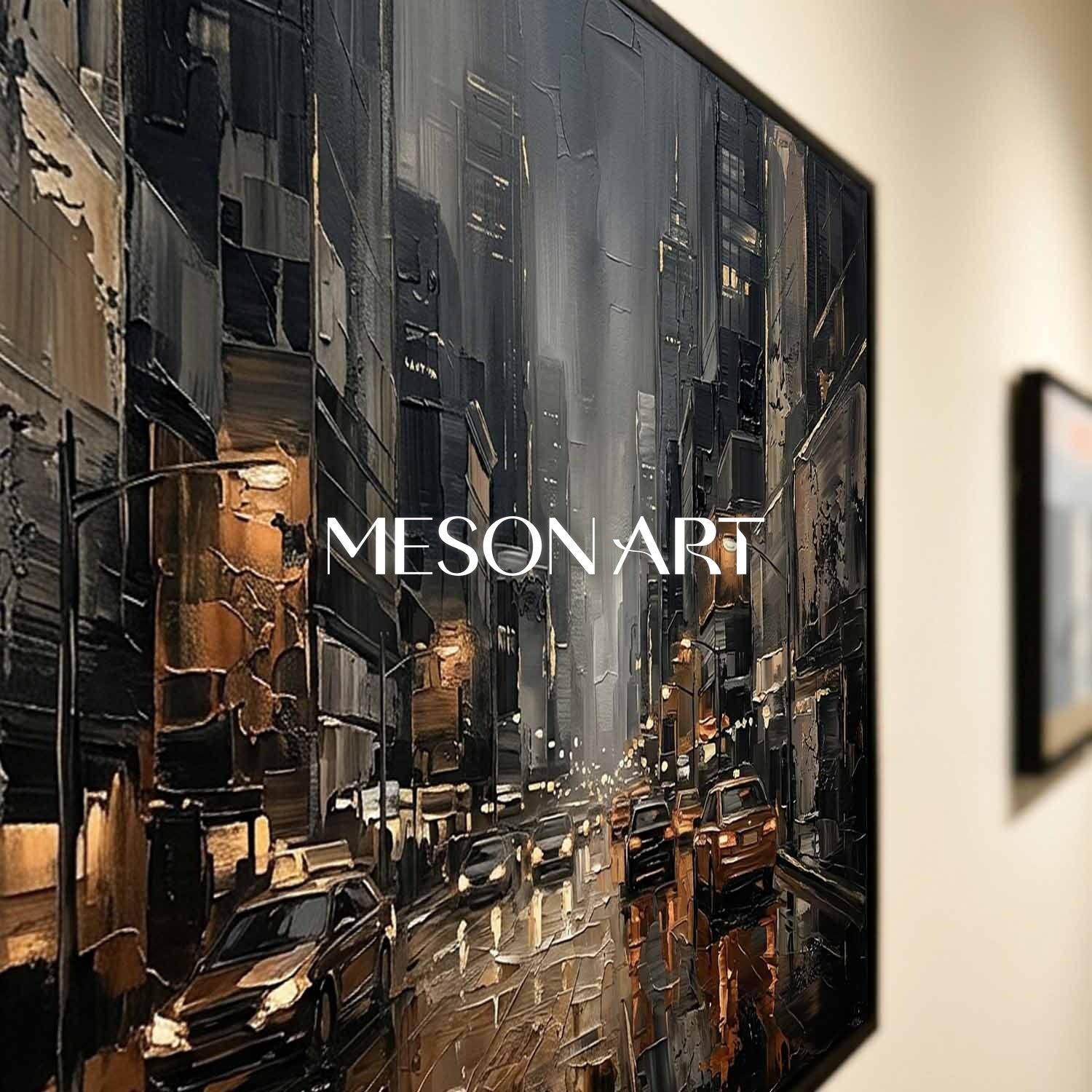 Abstract City Street Painting With Plaster Texture For Industrial Loft Living Room