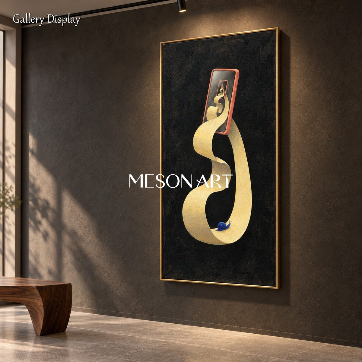 Black And Gold Painting Surrealist Large Mirror Panoramic Wall Art For Living Room By Mesonart