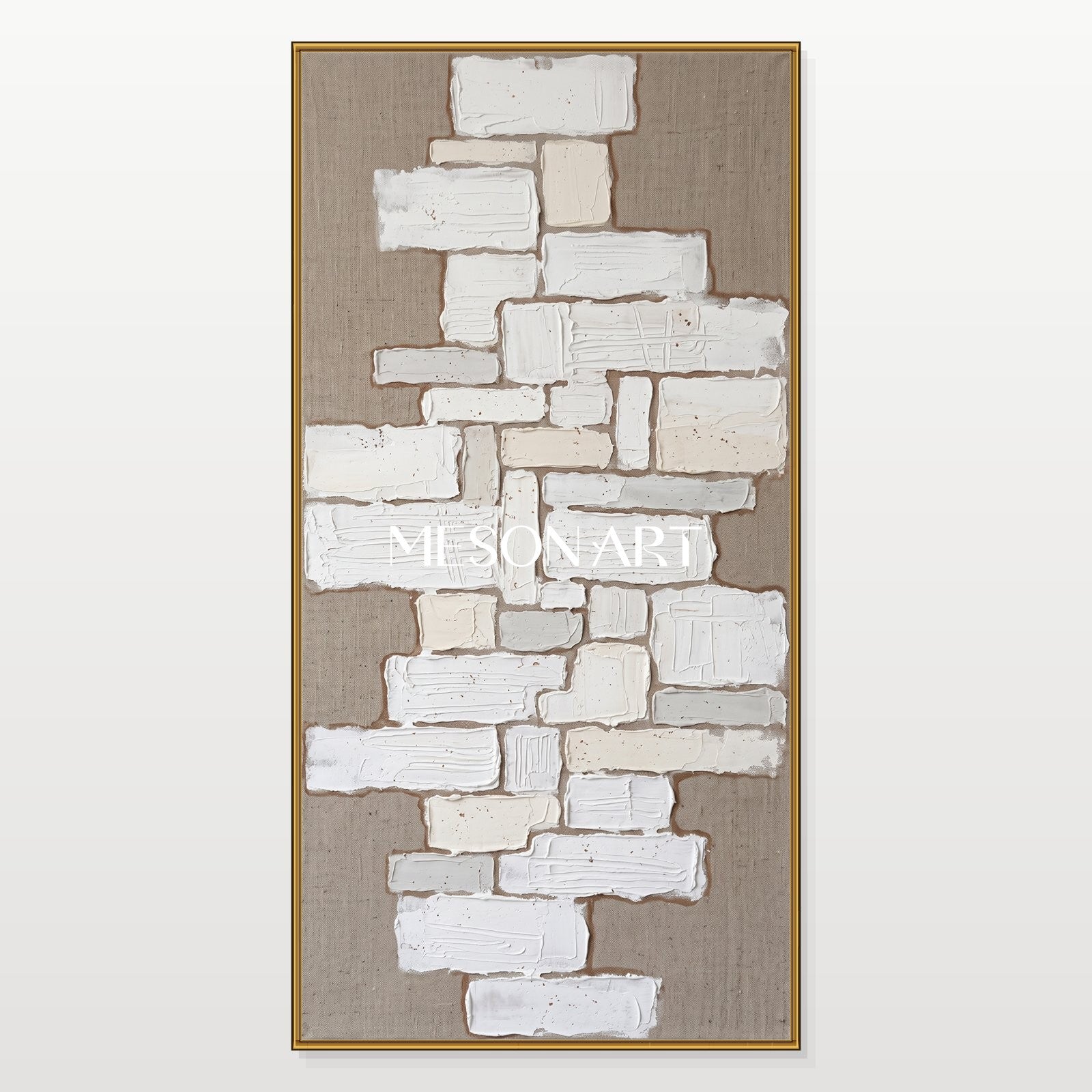 Minimalist Geometric Abstract Painting With Textured Relief For Modern Living Room Decor