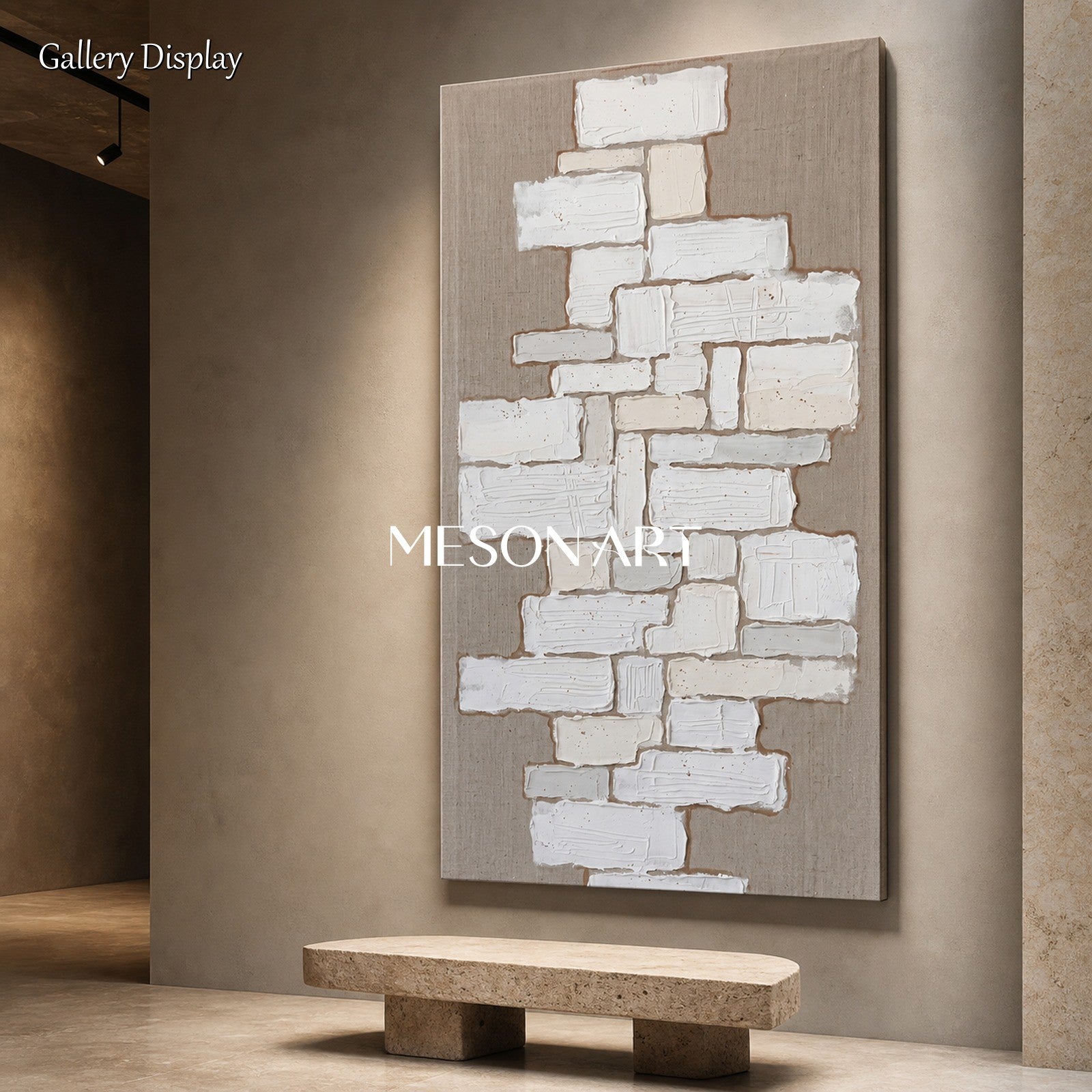 Minimalist Geometric Abstract Painting With Textured Relief For Modern Living Room Decor