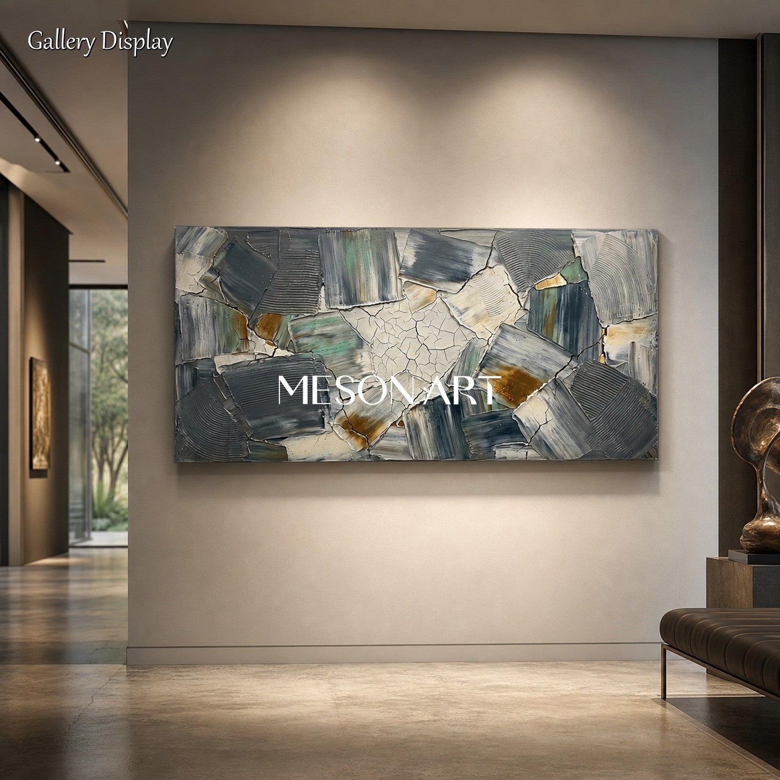 Green Wabi Sabi Wall Art Abstract Minimalist Painting With Cracked Texture For Living Room