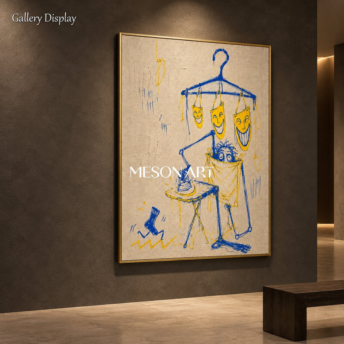 Blue And Yellow Abstract Graffiti Painting Modern Street Wall Art Rectangular Canvas By Mesonart