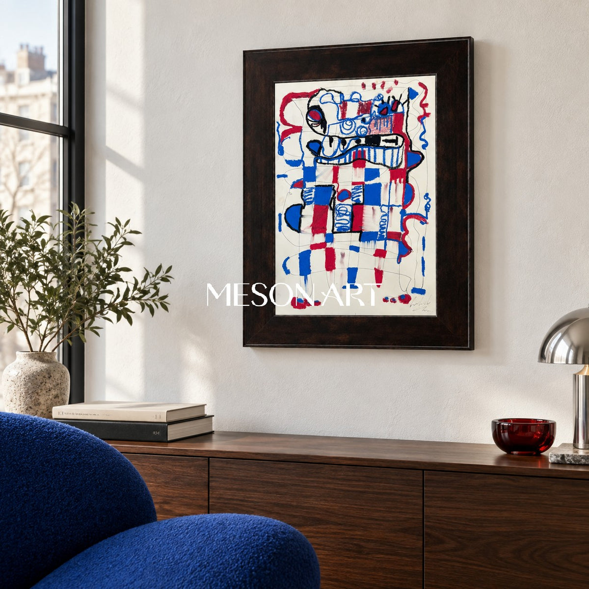 Red And Blue Figurative Abstract Portrait Modern Artwork Original Painting By Mesonart