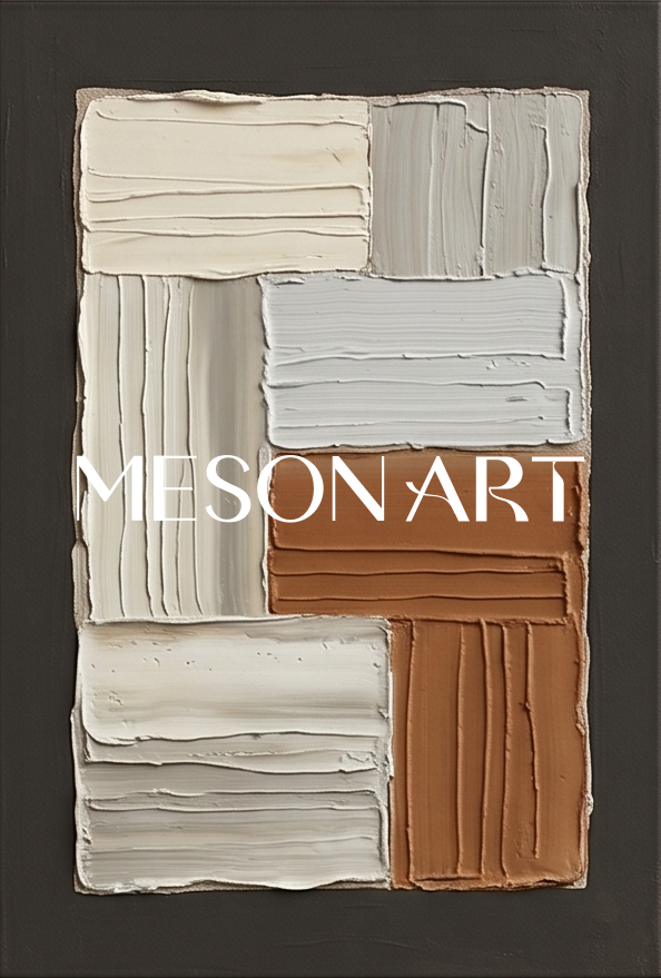 Minimalist Brown White Textured Wall Art Triptych For Modern Living Room Decor