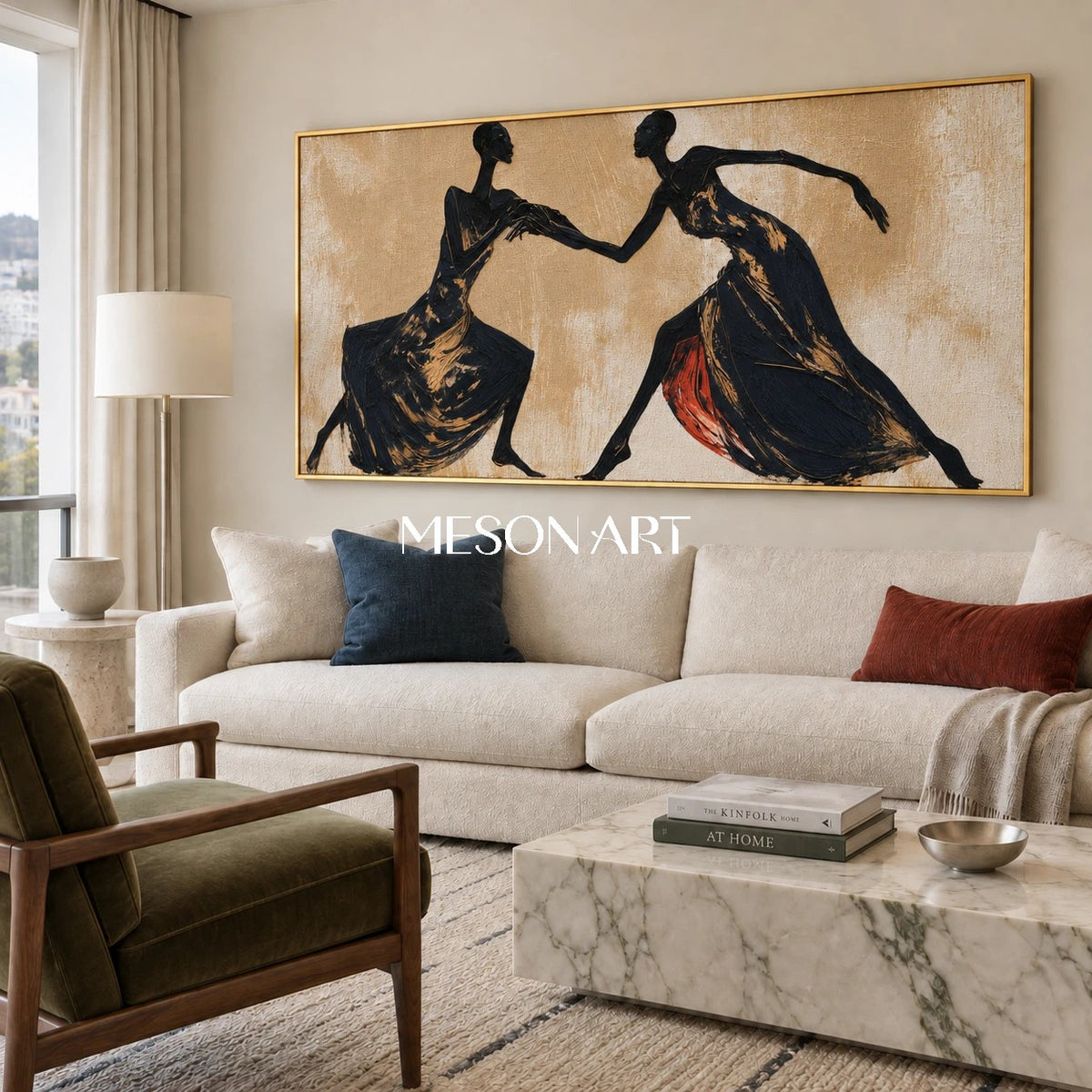 Black And Brown Expressionist Figurative Panoramic Art Dynamic Gestural Painting By Mesonart