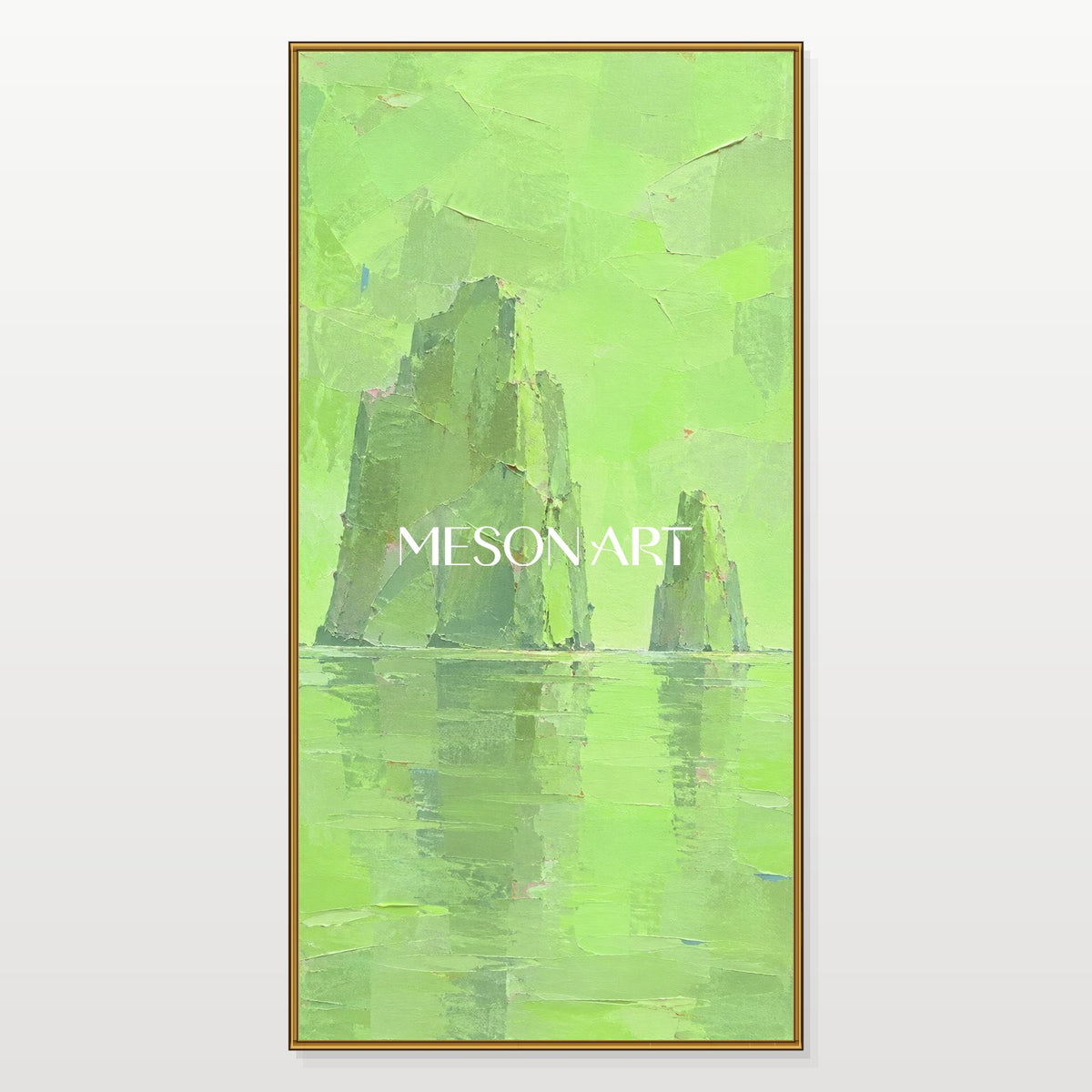 Green Abstract Landscape Painting Textured Modern Art By Artist For Living Room Panoramic Wall Decor By Mesonart