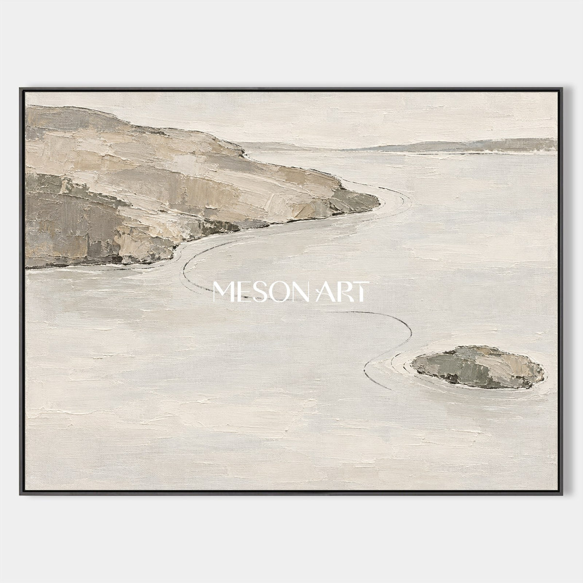 Beige And Gray Abstract Landscape Painting Rectangular Wall Art Original Artist By Mesonart