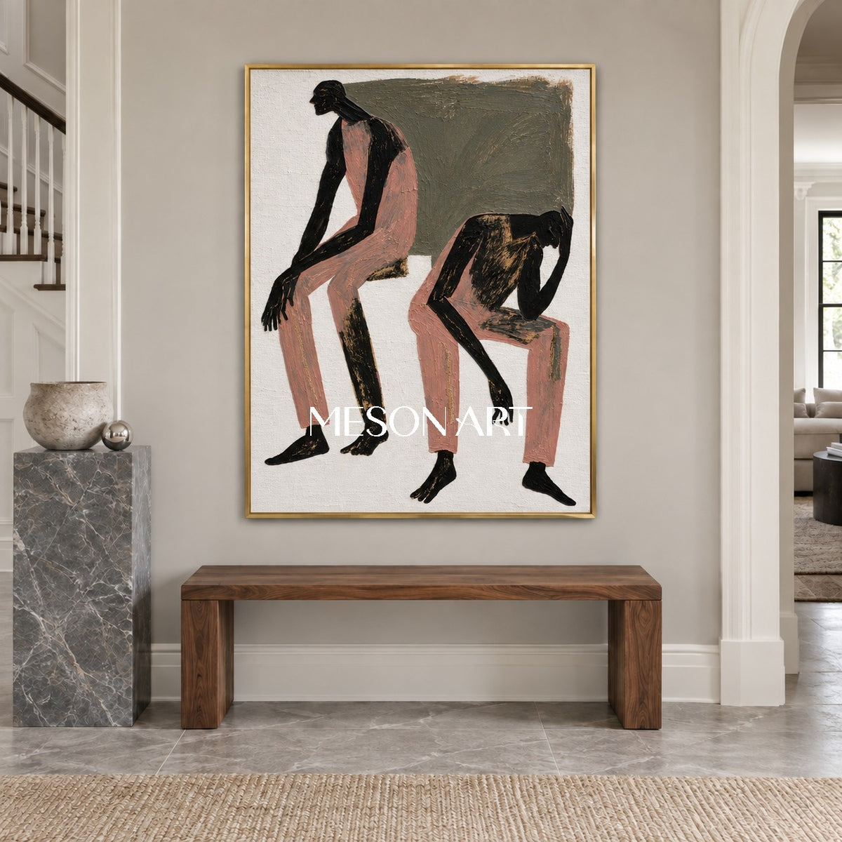 Black And Brown Expressionist Figurative Modern Gestural Textured Rectangular Wall Art For Living Room By Mesonart