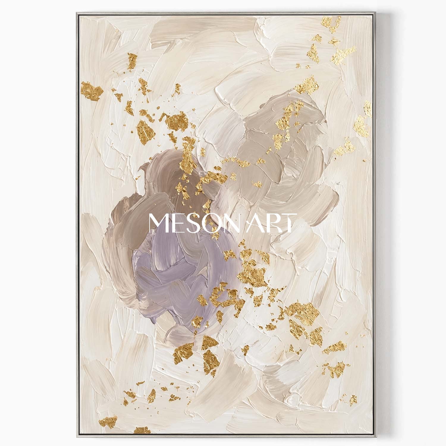 Luxury Gold Leaf Abstract Painting With Textured Impasto For Modern Home Decor