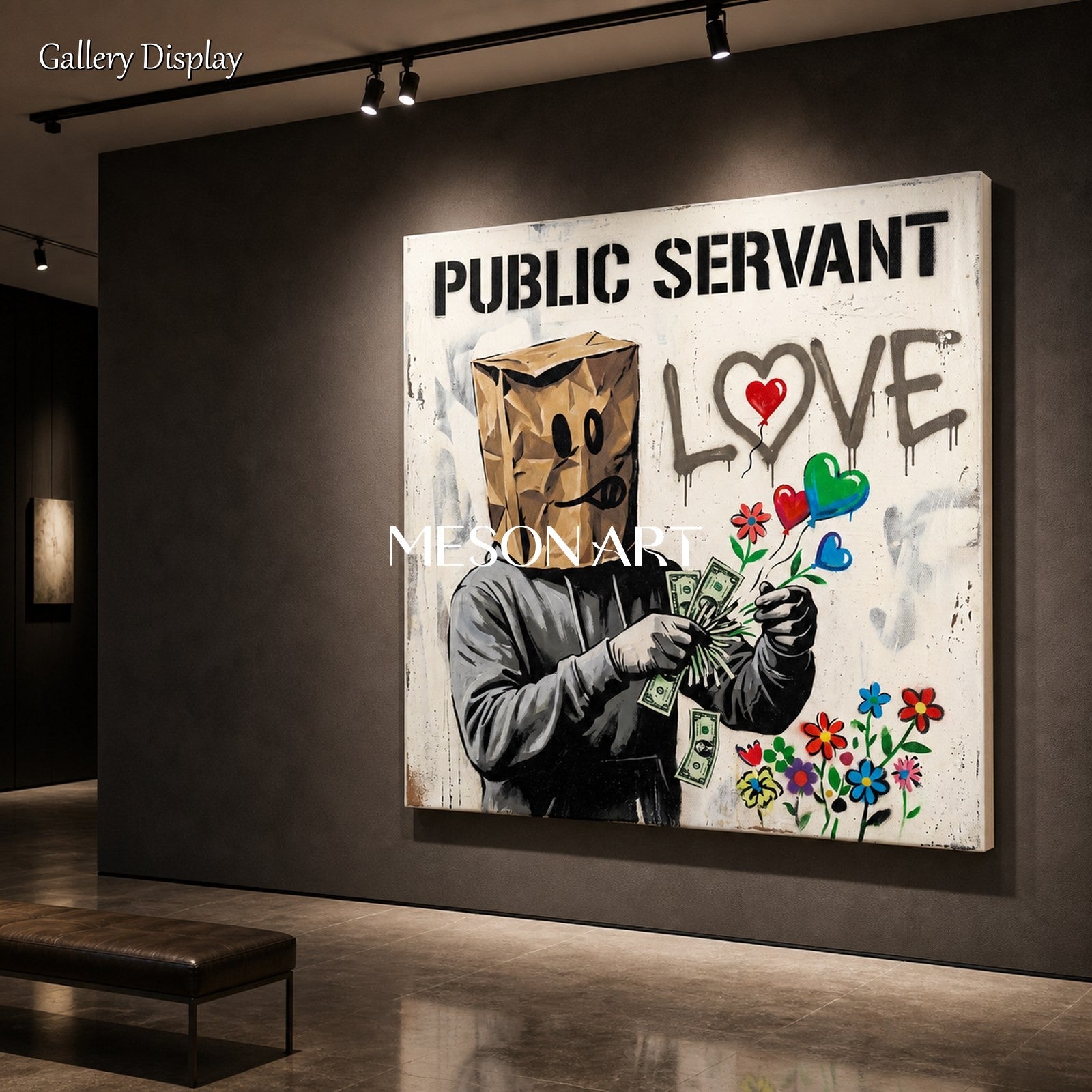 Black And White Banksy Style Original Painting Square Wall Art For Living Room By Mesonart