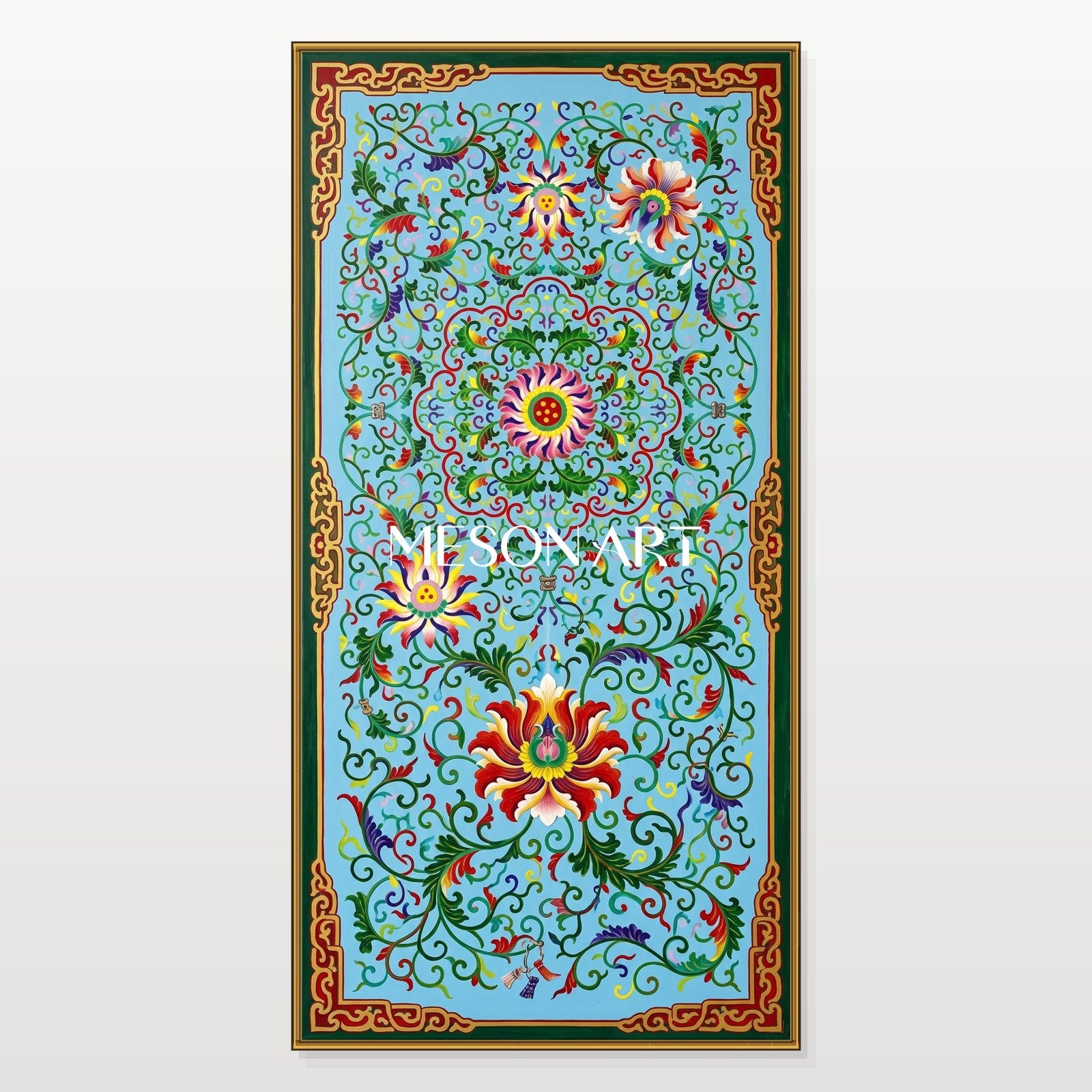 Blue And Green Persian Geometric Wall Art Panoramic Decorative Islamic Painting Original Artist By Mesonart