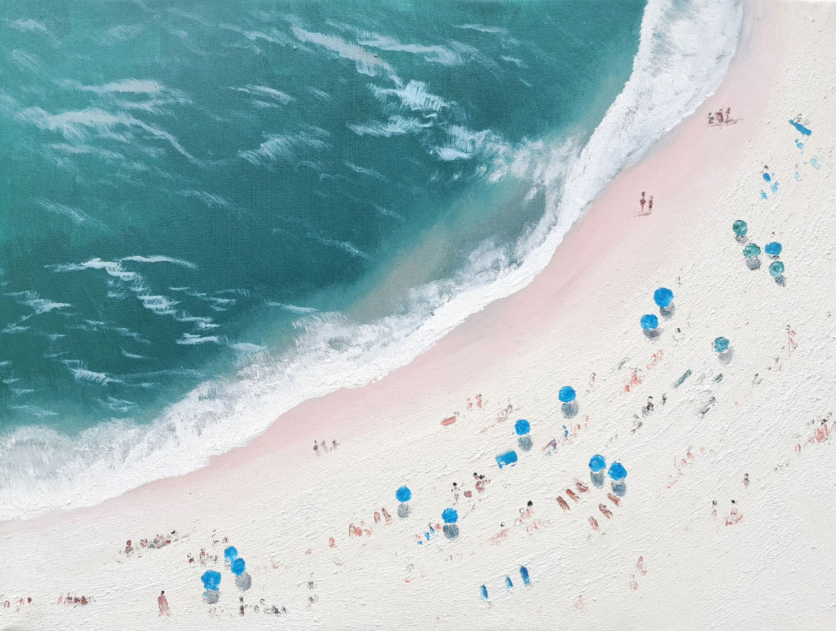 Large Blue And White Sea Wave Beach Oil Painting Coastal Wall Art Decor Seaside Abstract Canvas Art