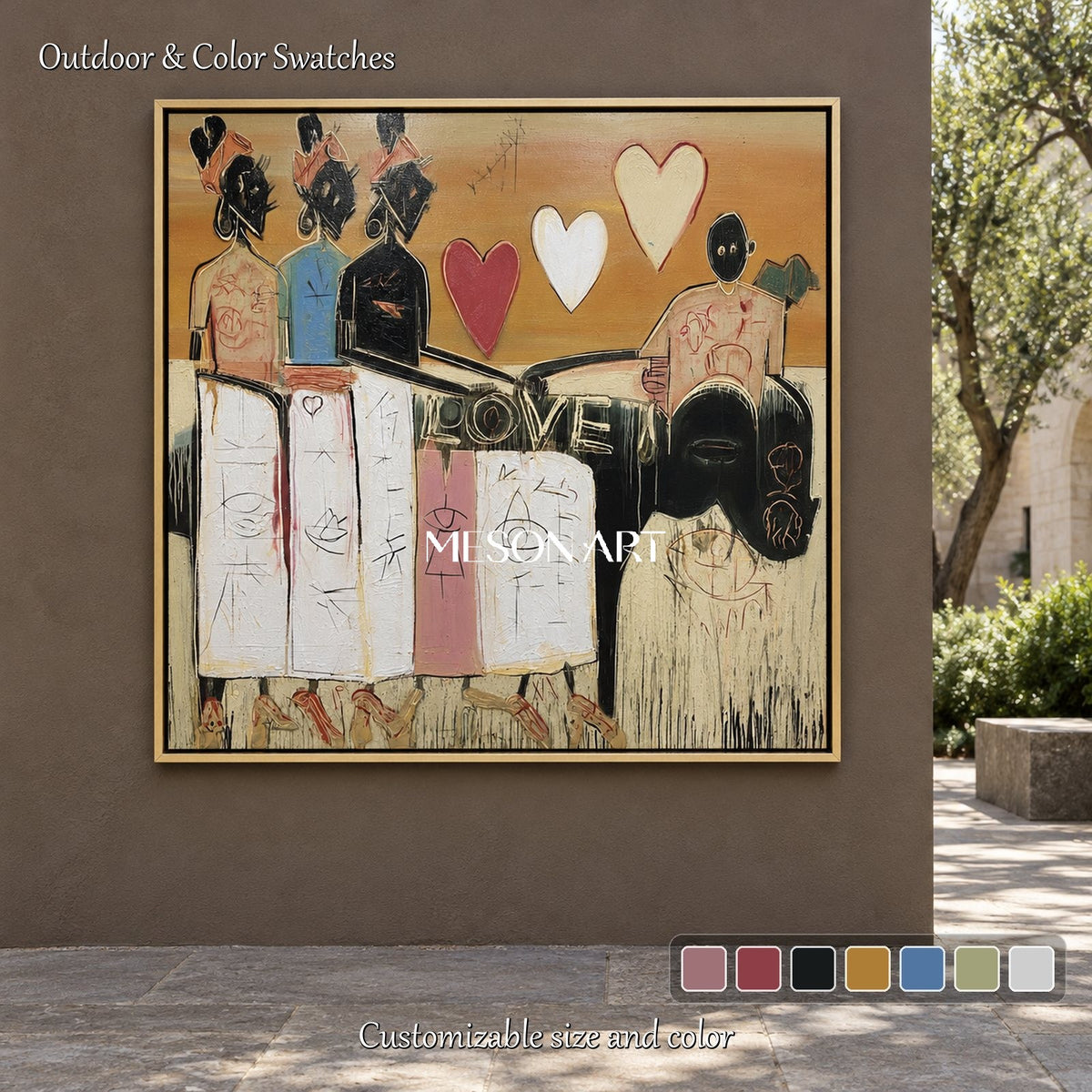 Beige And Black Contemporary Abstract Painting Square Wall Art Original Artist Hand Painted By Mesonart