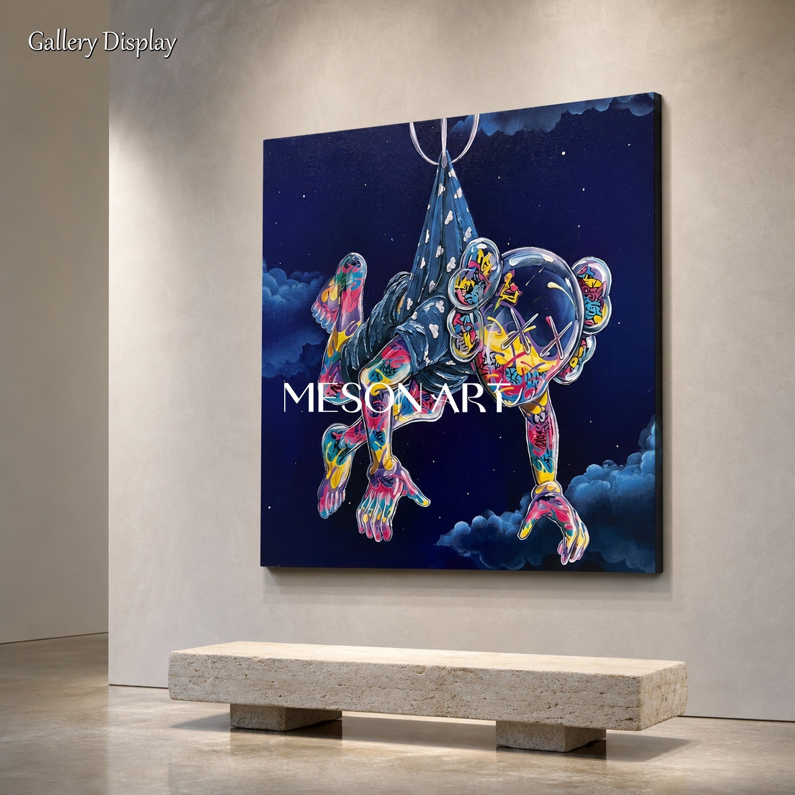 Vibrant Pop Art Painting With Surreal Graffiti Figure For Modern Living Room Decor