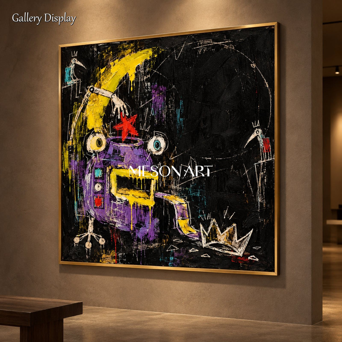 Black And Yellow Abstract Graffiti Pop Art Square Painting Original Artist Hand Painted Wall Decor For Living Room By Mesonart