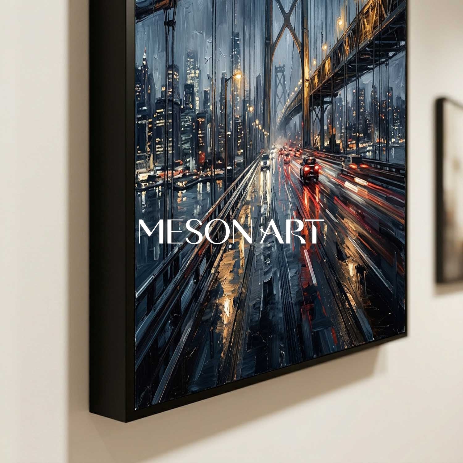 Abstract City Painting With Plaster Texture For Modern Industrial Living Room Decor