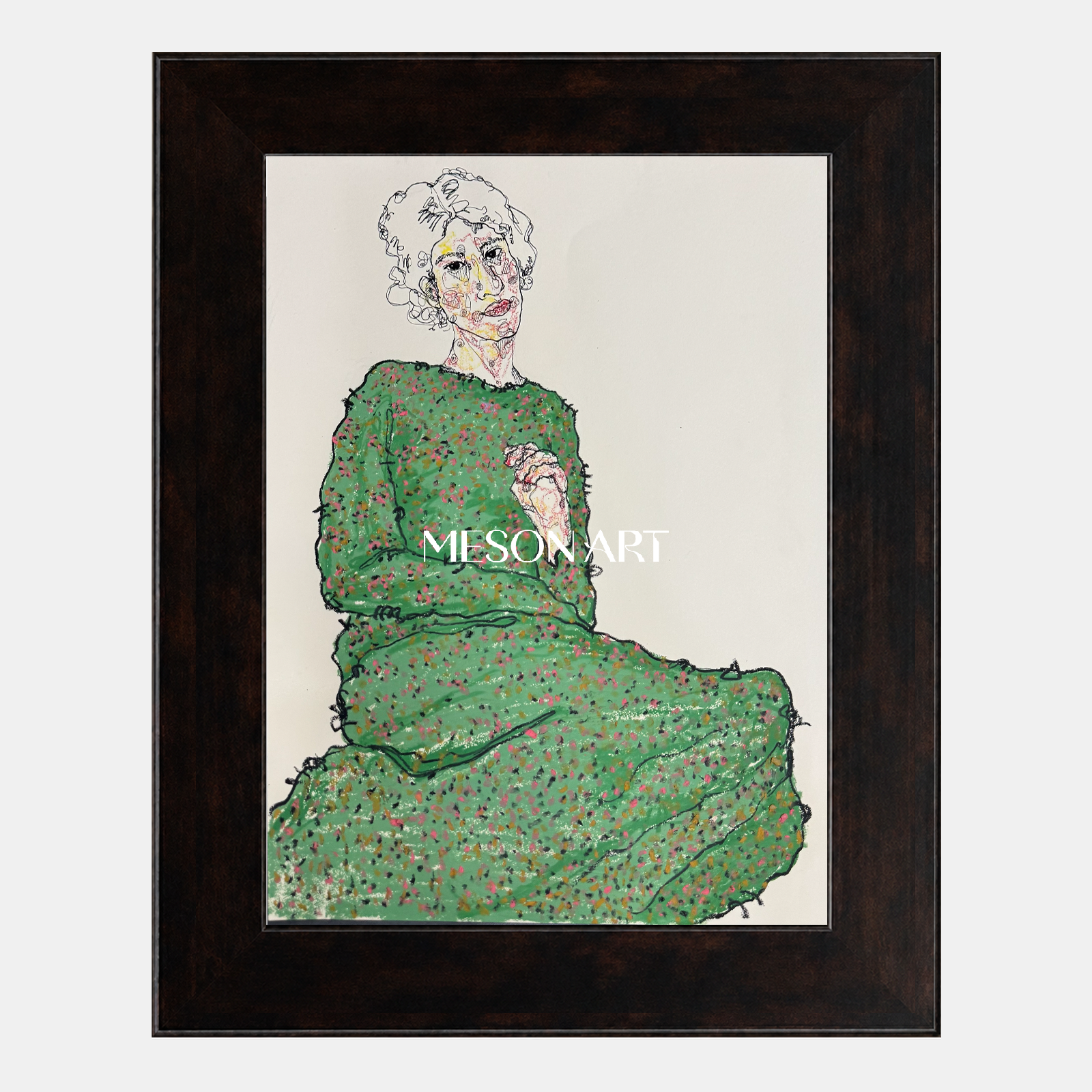 Green And White Fine Art Collectible Painting Rectangular Wall Decor For Living Room By Mesonart